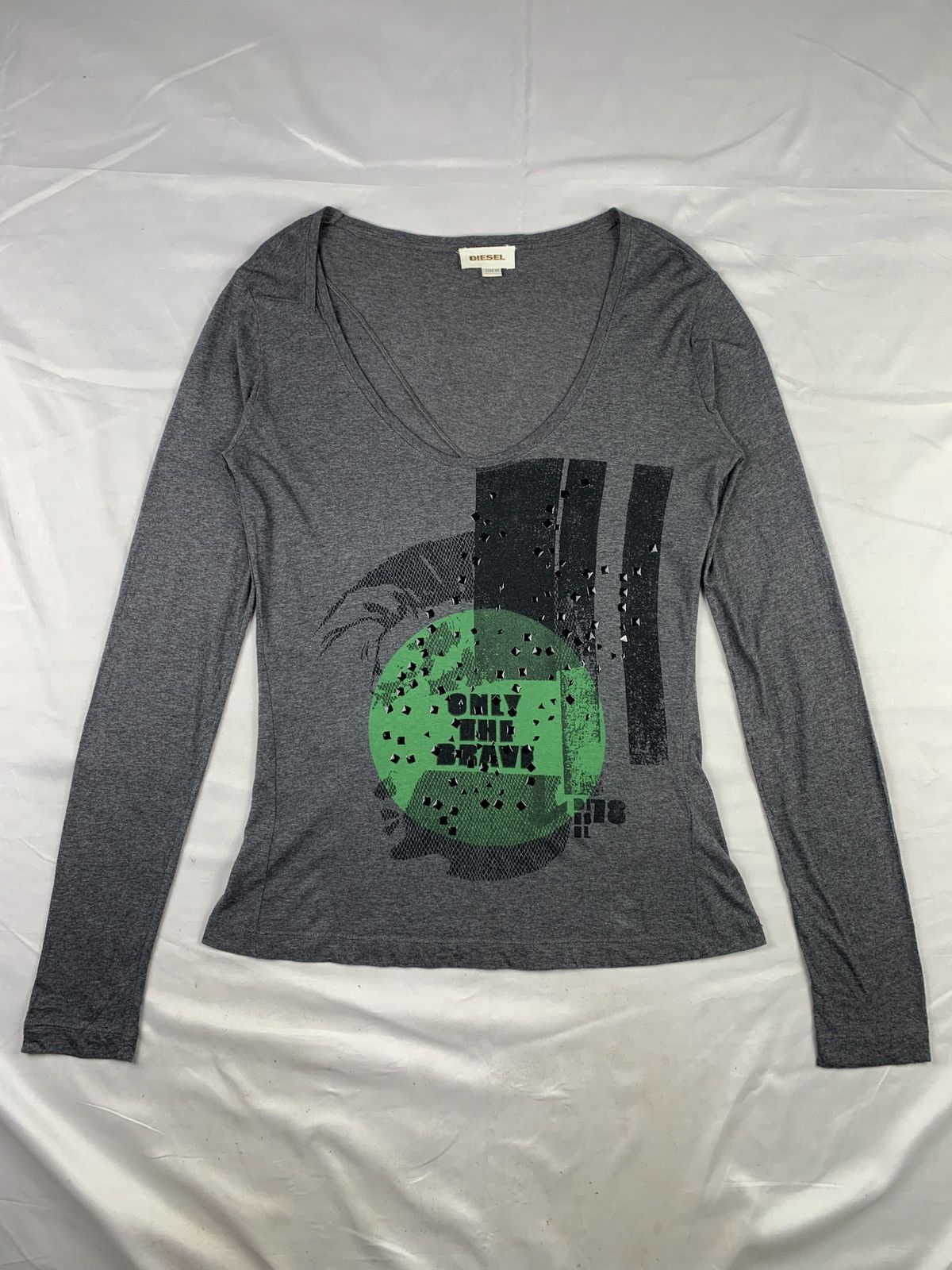 Diesel Diesel Spain Charcoal Punk Iconic Logo Studded Wide Neck Top Size M / US 6-8 / IT 42-44 - 1 Thumbnail