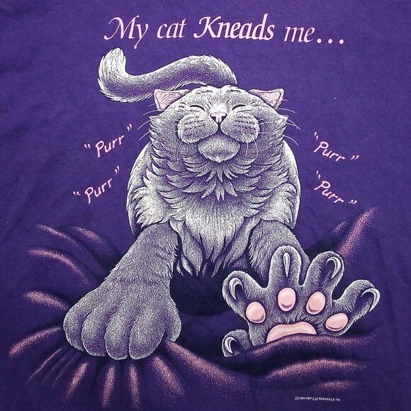 Vintage Vintage My Cat Kneads Me Kitten Pun Joke T-Shirt Size US XL / EU 56 / 4 - 1 Thumbnail