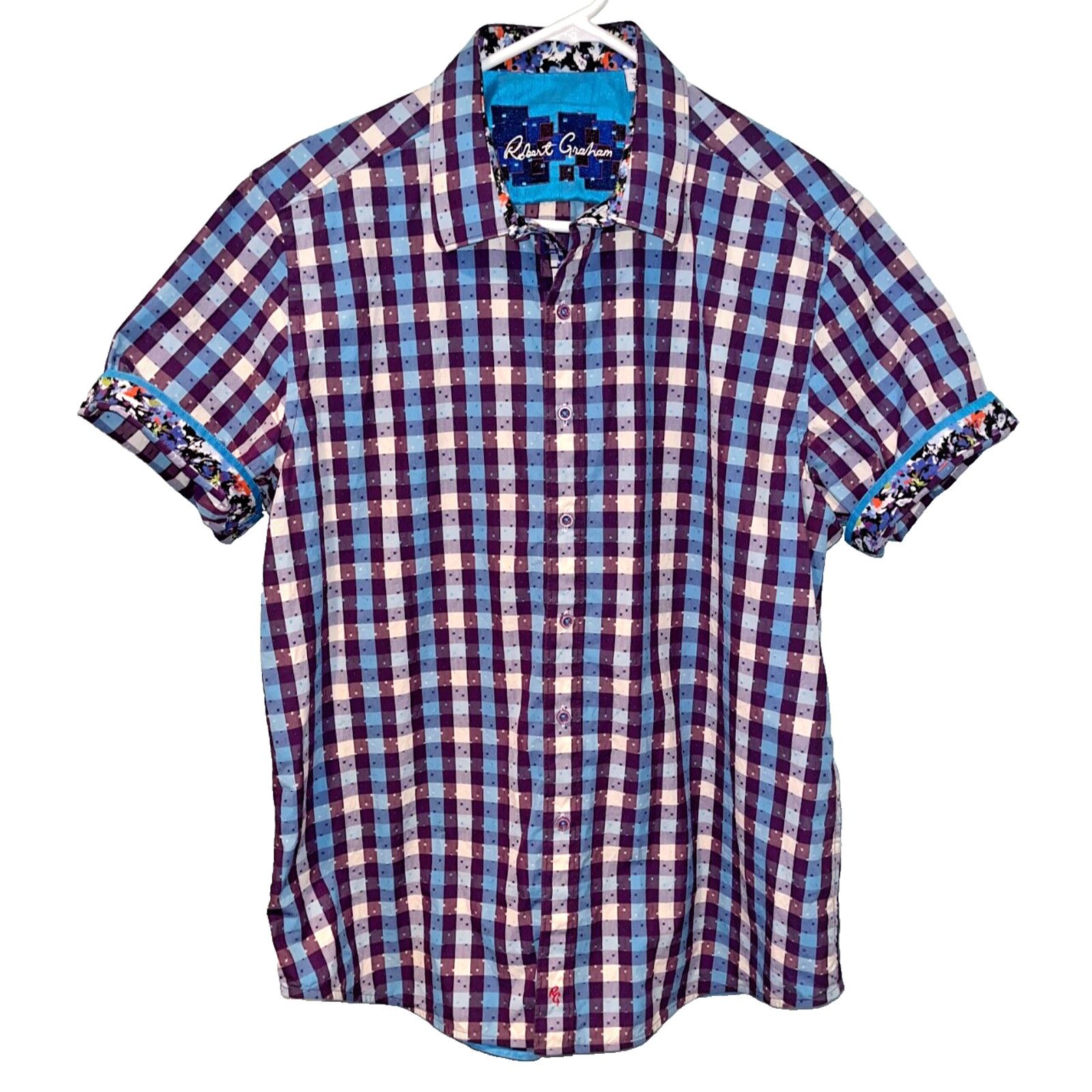 Robert Graham Robert Graham Griswold Check Short Sleeve Shirt Purple XL Size US XL / EU 56 / 4 - 3 Thumbnail