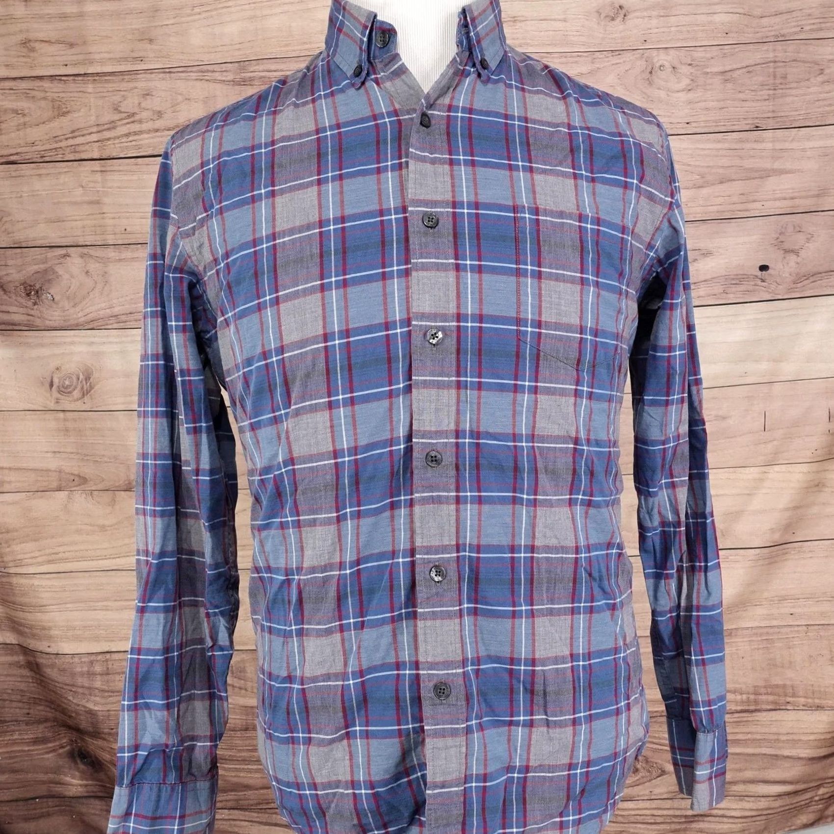 J.Crew J.CREW Shirt Mens Medium Blue Gray Plaid Button-Down Tailored Cotton Size US M / EU 48-50 / 2 - 3 Thumbnail