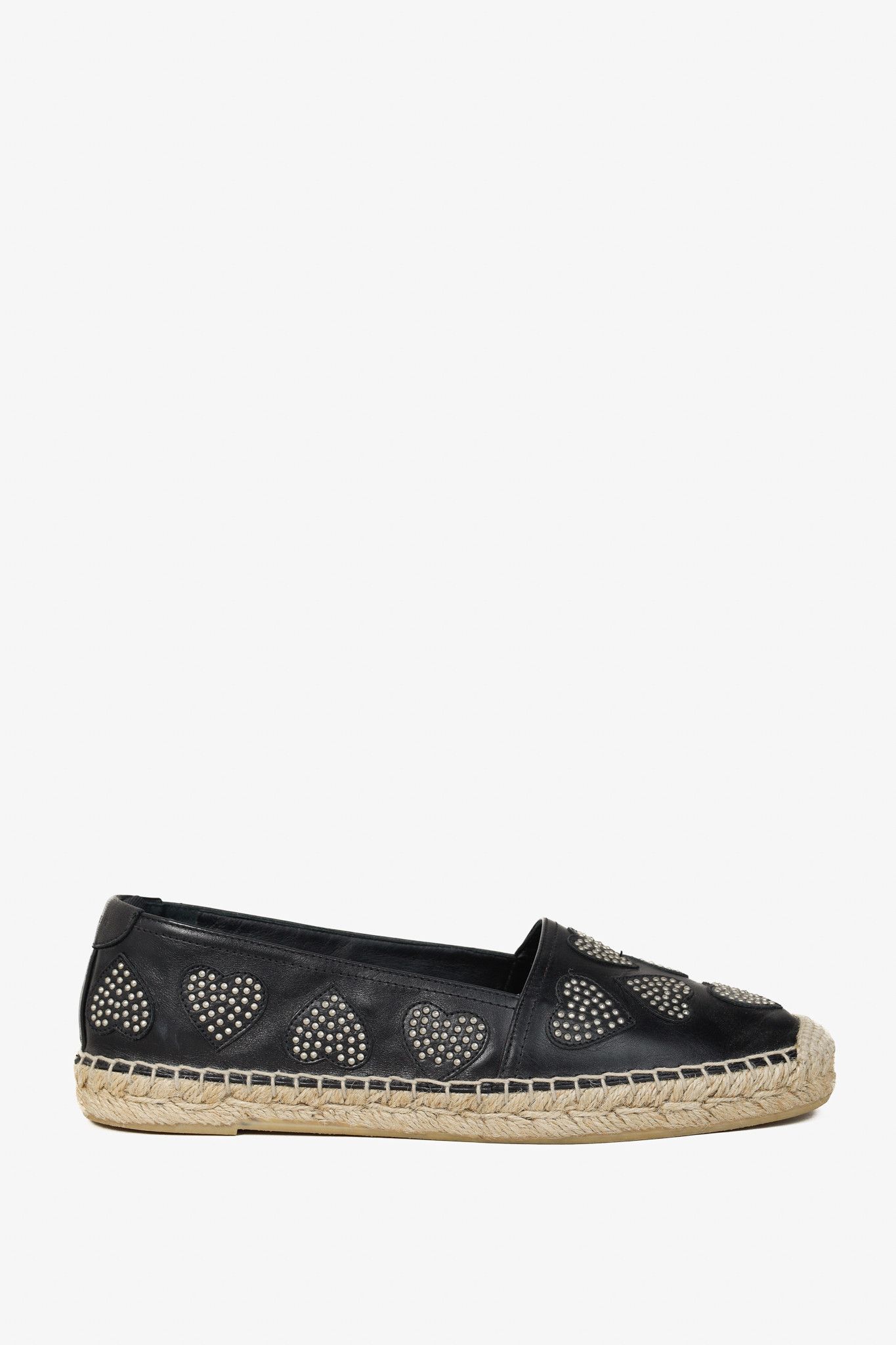 Saint Laurent Paris Saint Laurent Nero Leather Studded Heart Espadrilles Size US 6.5 / IT 36.5 - 1 Thumbnail