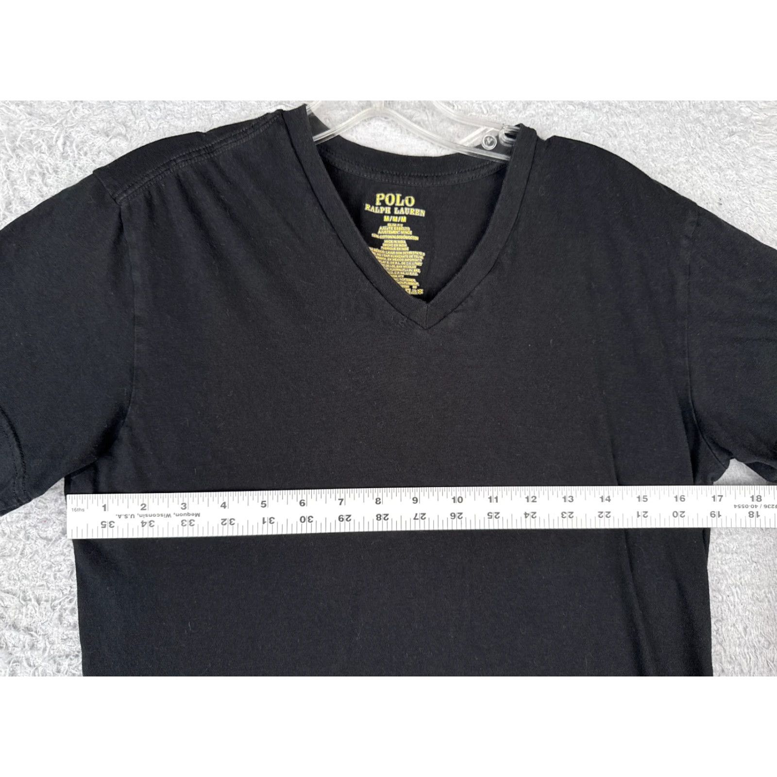 Ralph Lauren Ralph Lauren Polo Shirt Men M Black Slim Fit 100% Cotton Pony V-Neck Short Sleeve Tee, Logo, Embroidered, Solid, Designer, American 90s Mens Size US M / EU 48-50 / 2 - 7 Thumbnail