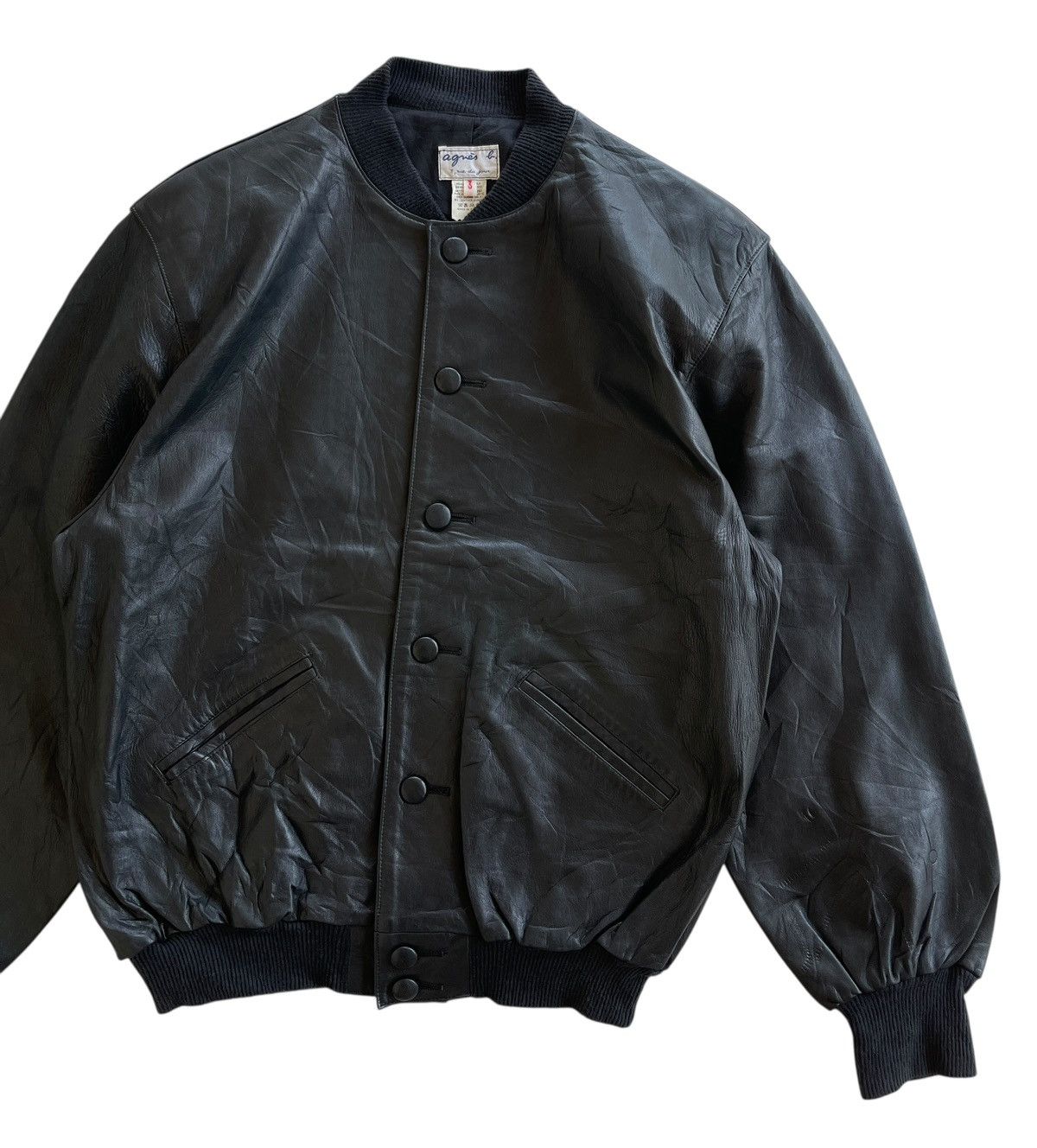 agnes b. Agnes.B Black Leather Bomber Jacket Size US L / EU 52-54 / 3 - 4 Thumbnail