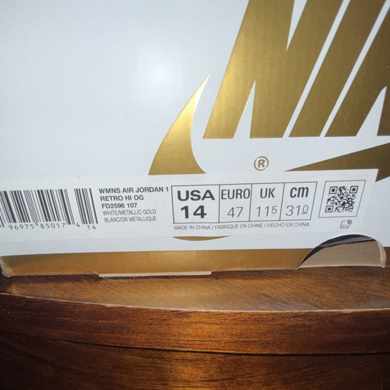 Nike Nike Air Jordan 1 White/Metallic Gold FD2596-107 Women's 14 Size US 11.5 / IT 41.5 - 9 Thumbnail