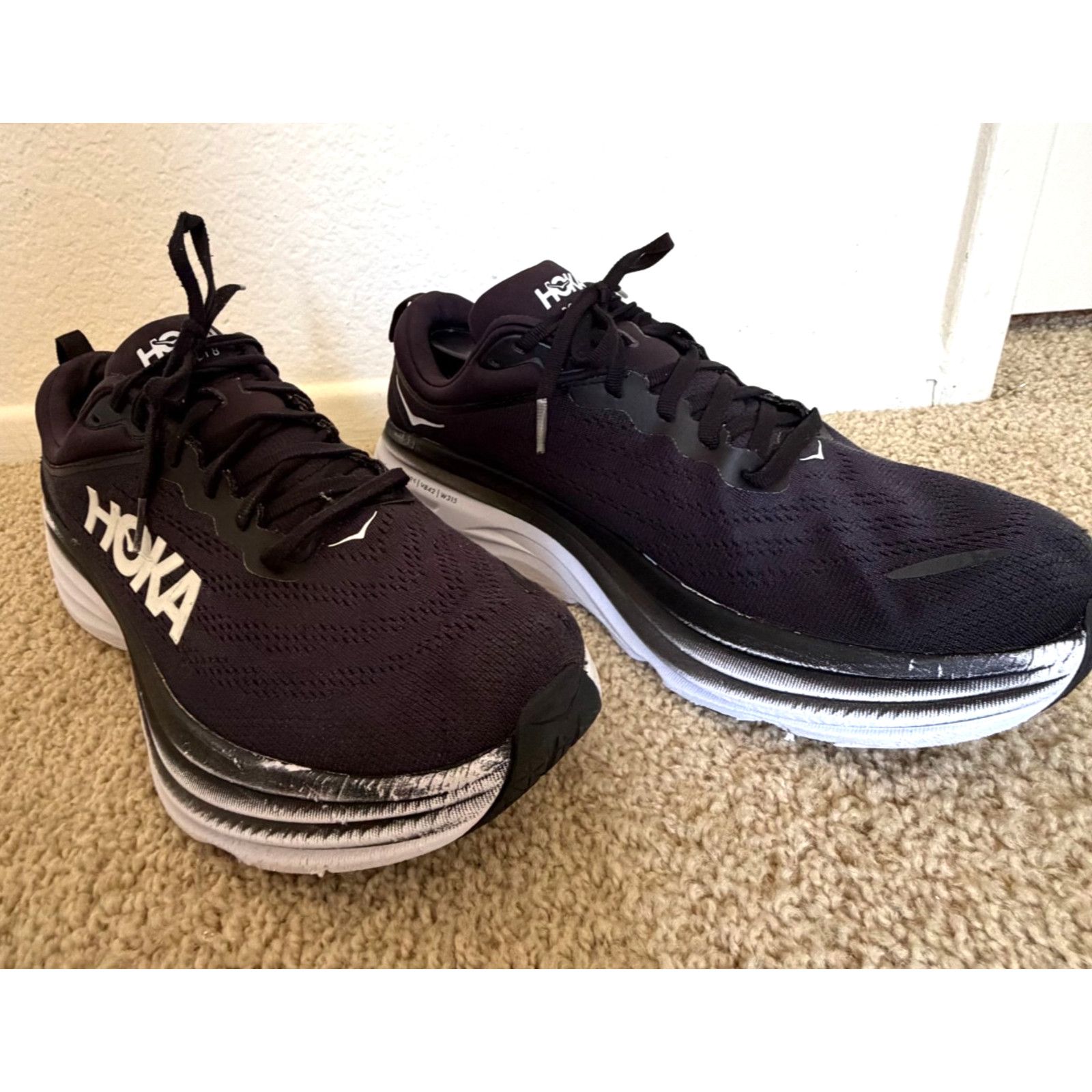 Hoka Hoka Bondi 8 Wide Black White Men's Road Running Sneakers Size US 8 / EU 41 - 3 Thumbnail