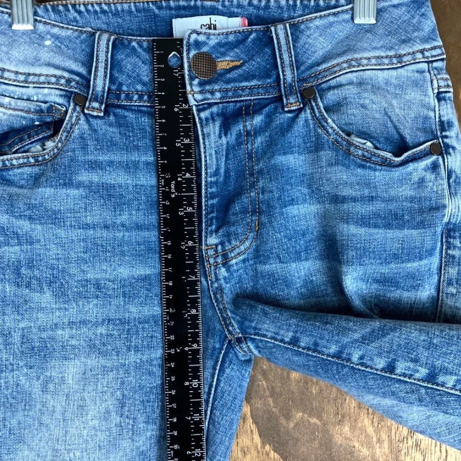 Vintage CAbi Jeans Blue Denim Cinch Mid Rise Bleach Splatter Skinny Stretch 4 5-Pocket Design Womens Size 27" / US 4 / IT 40 - 7 Thumbnail