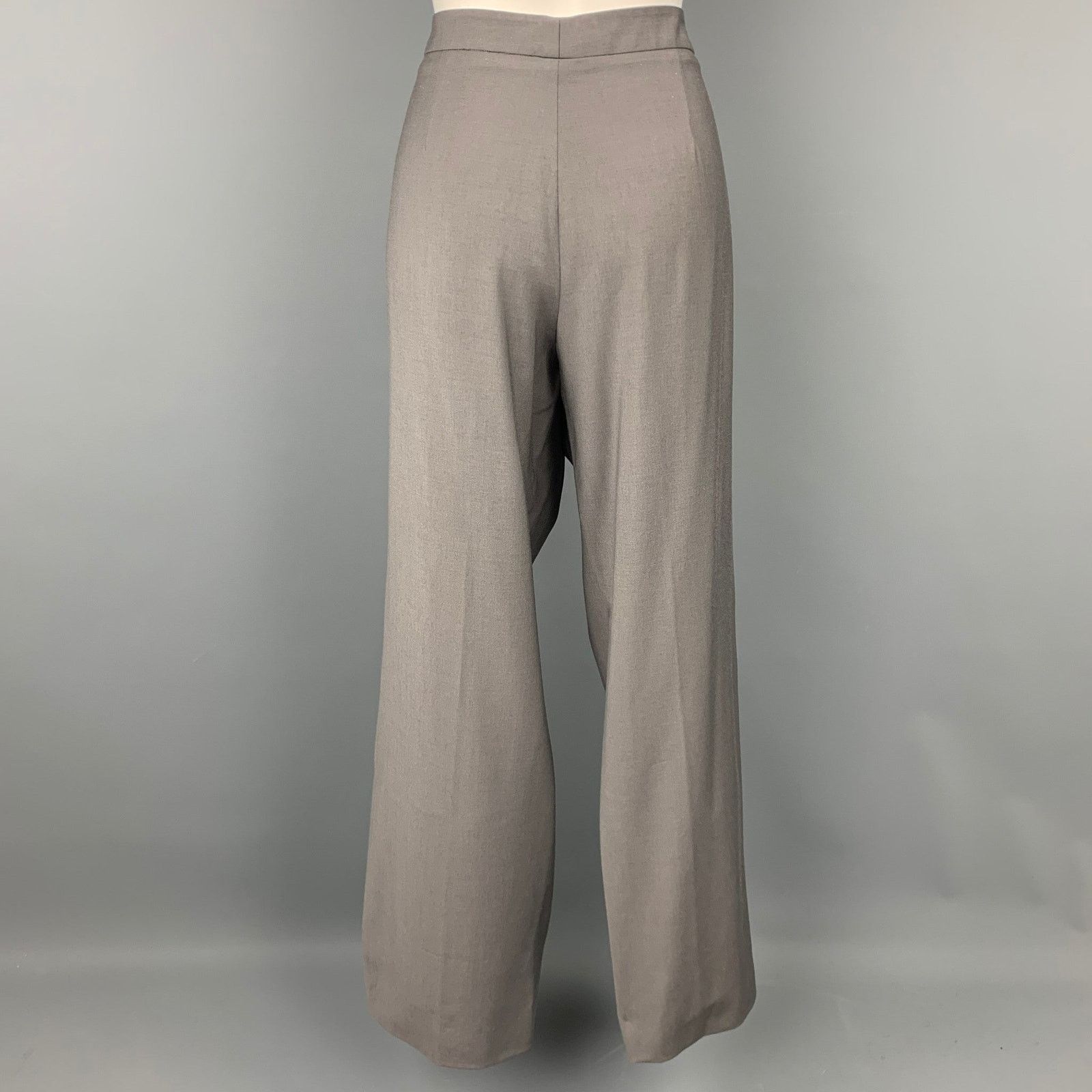 Armani Collezioni Size 14 Grey Wool Blend Wide Leg Dress Pants Size 36" / US 14 / IT 50 - 2 Thumbnail