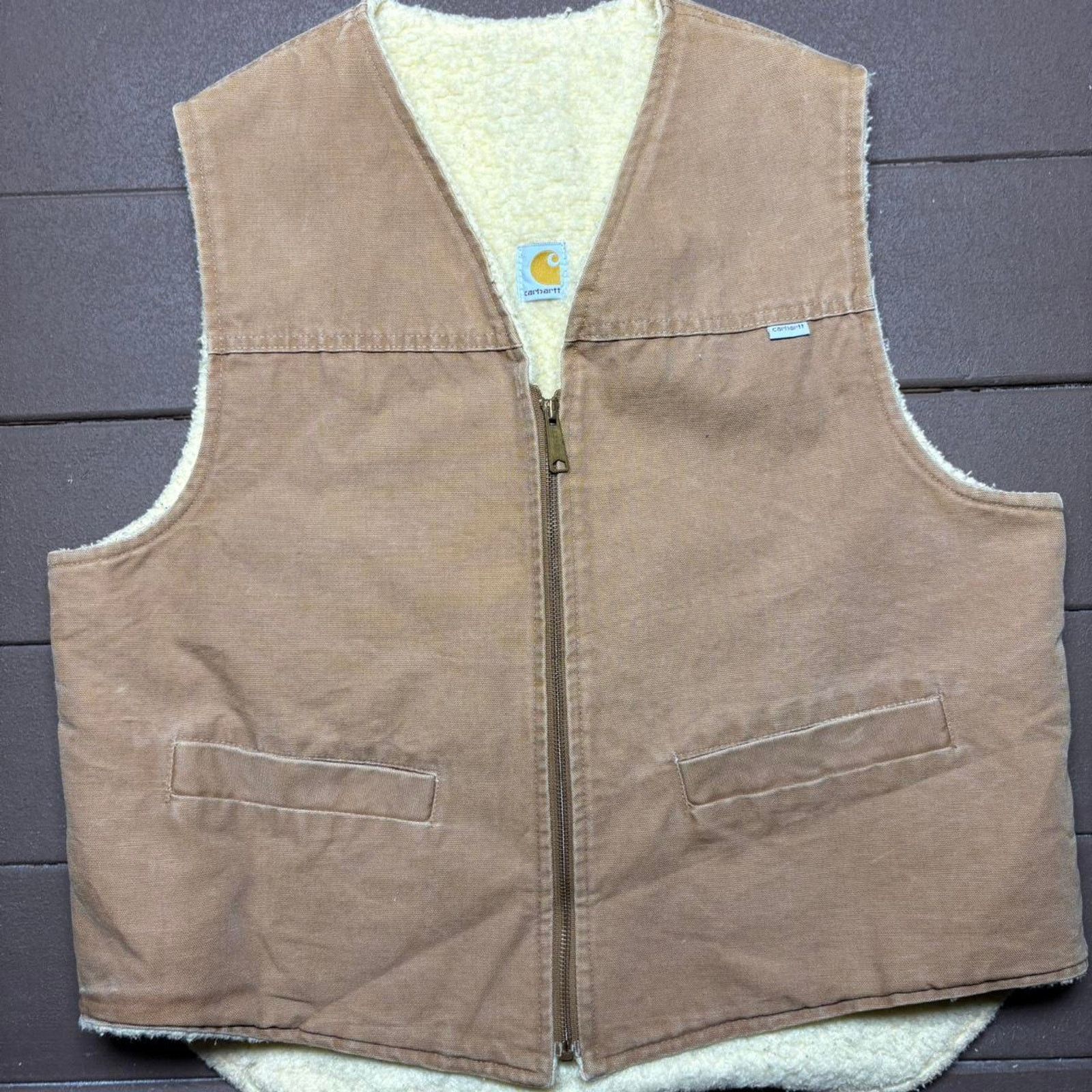Carhartt Vintage Tan 1970s Carhartt Sherpa Lined Vest Size US XL / EU 56 / 4 - 1 Thumbnail