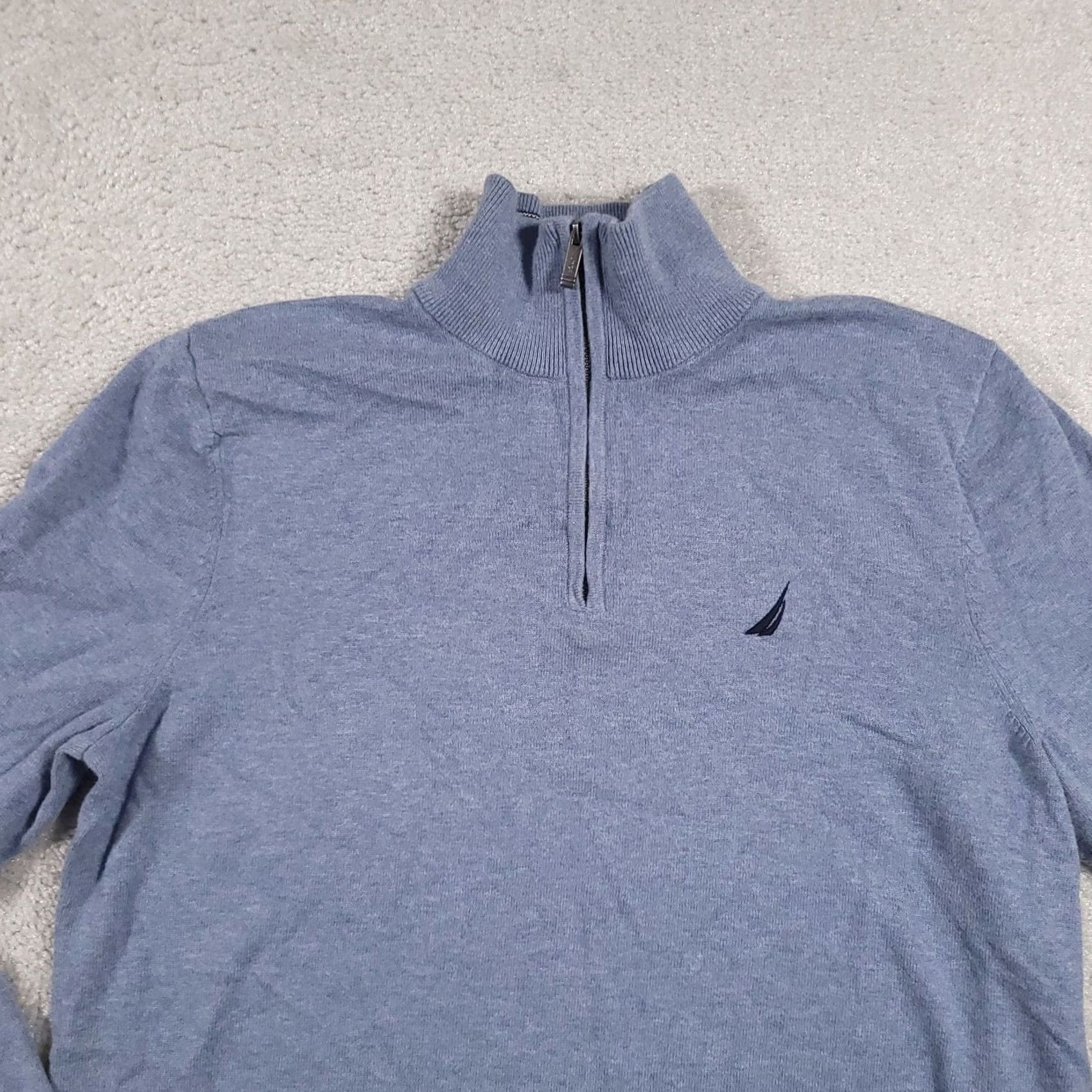 Nautica Nautica 1/4 Zip Pullover Sweater Mens Medium Light Blue Knit Slim Mock Neck Size US M / EU 48-50 / 2 - 3 Thumbnail