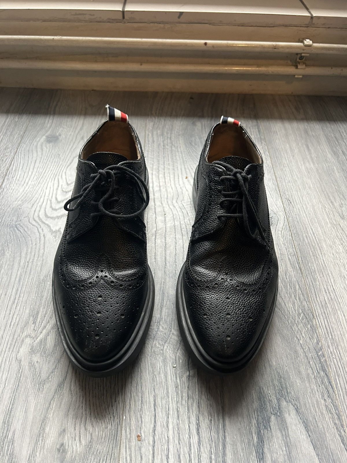 Thom Browne Black Wingtip Brogue Derby Shoes Size US 6.5 / EU 39-40 - 4 Thumbnail
