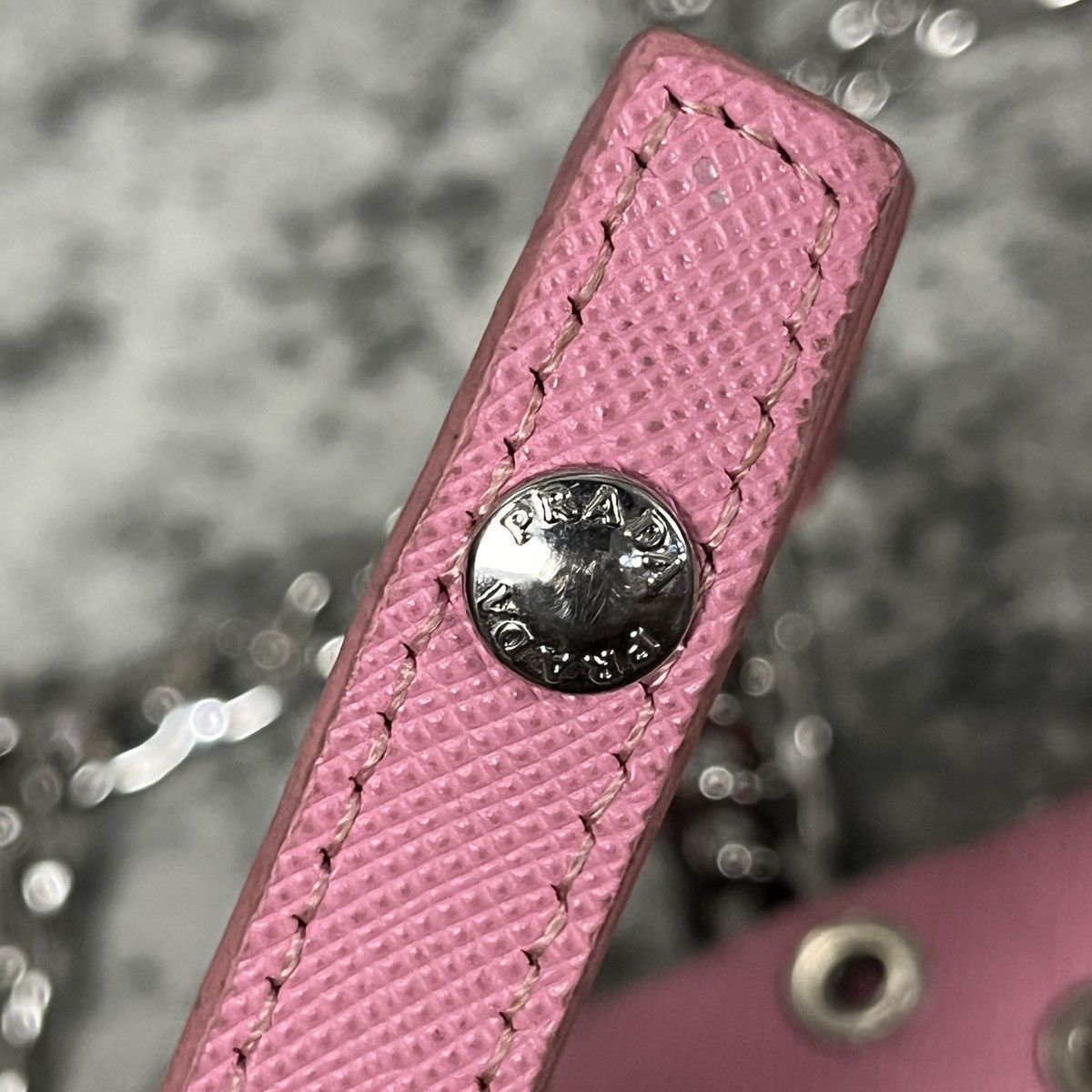 Prada Prada Pink Saffiano Rings Stud Clutch Chain Crossbody Size ONE SIZE - 8 Thumbnail