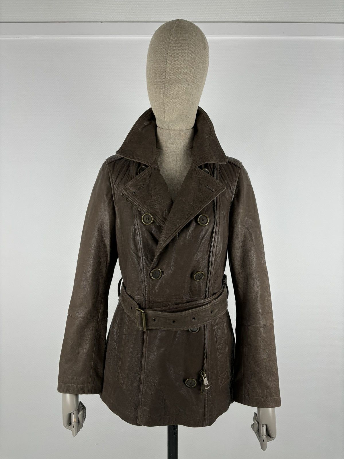 Burberry × Burberry Prorsum BRIT LAMBSKIN Nova Check Double-Breasted Zip Coat Belt Trench Jacket Size L / US 10 / IT 46 - 6 Thumbnail