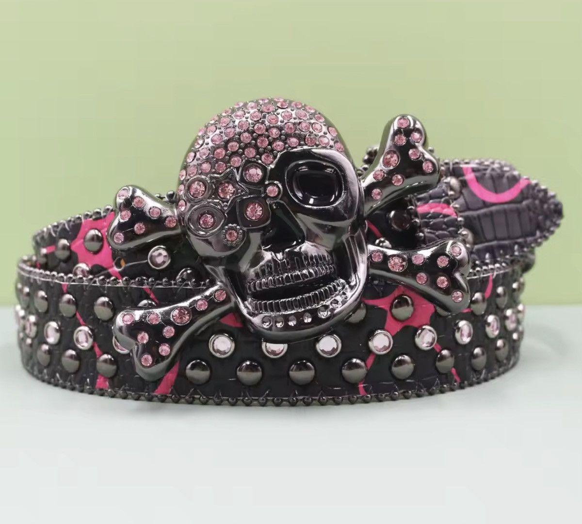Other Skul Rhinestone Studded Pu Leather Belt -105 cm Size 34 - 2 Thumbnail