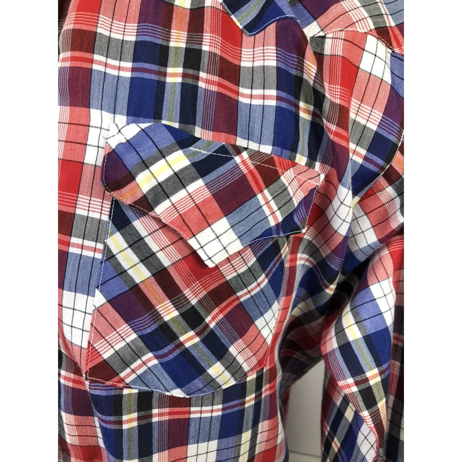 Vintage PANHANDLE SLIM - Mens XL Western Rockabilly PEARL SNAP Cowboy Shirt Shirt Mens XL Blue White Red Yellow Rockabilly 90s Cowboy Snap Button-Up Mens Size US XL / EU 56 / 4 - 4 Thumbnail