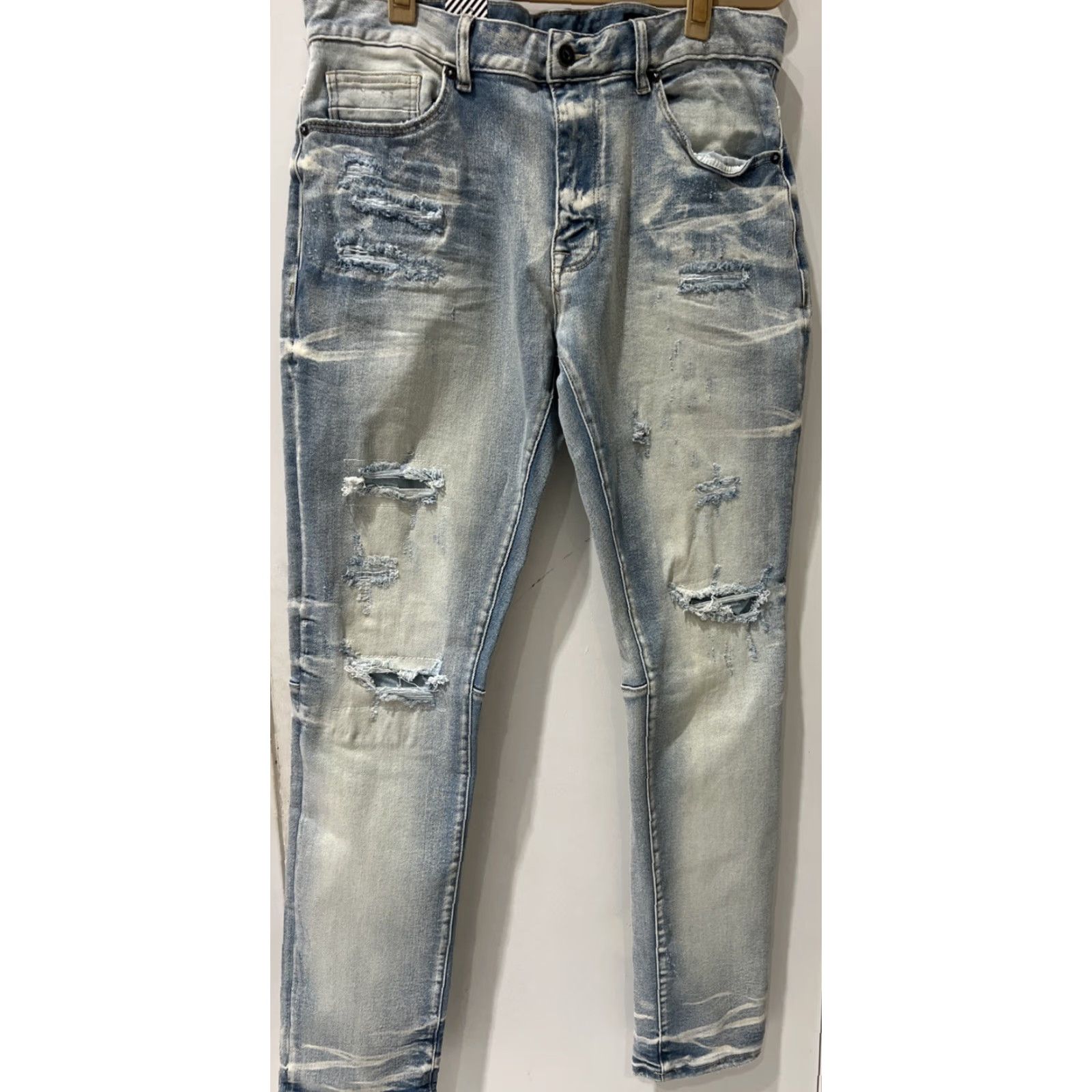 Both Smoke Rise Men Jeans Skinny Leggings Zip Front Distressed 5-Pocket Denim Blue 34x34 Slim Stretch Mid Rise Belt Loops Cotton Blend Regular Size Size US 34 / EU 50 - 2 Thumbnail
