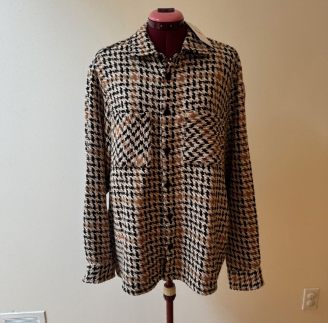 Wax London Whiting - Natural Houndstooth-Weave Overshirt Size US L / EU 52-54 / 3 - 3 Thumbnail
