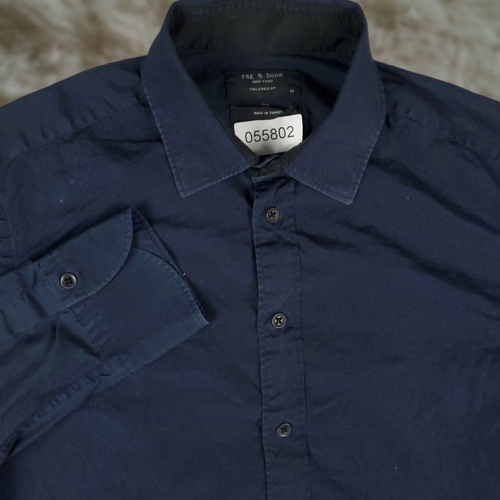 Rag & Bone Rag & Bone Shirt Mens Size 16 Navy Blue Dress Button Up Long Sleeve - Regular Fit, Cotton, Non-Iron, Classic Business Shirt Mens Size 42R - 1 Thumbnail