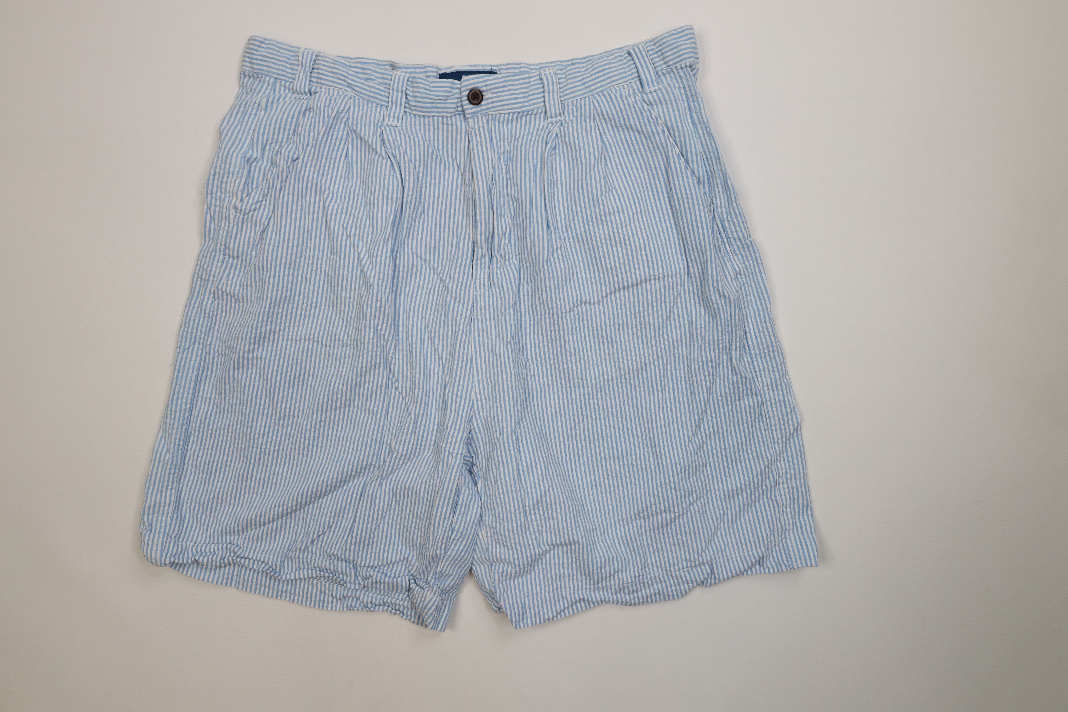 Vintage Vintage 90s Streetwear Seersucker Chino Shorts Blue Size US 38 / EU 54 - 1 Thumbnail