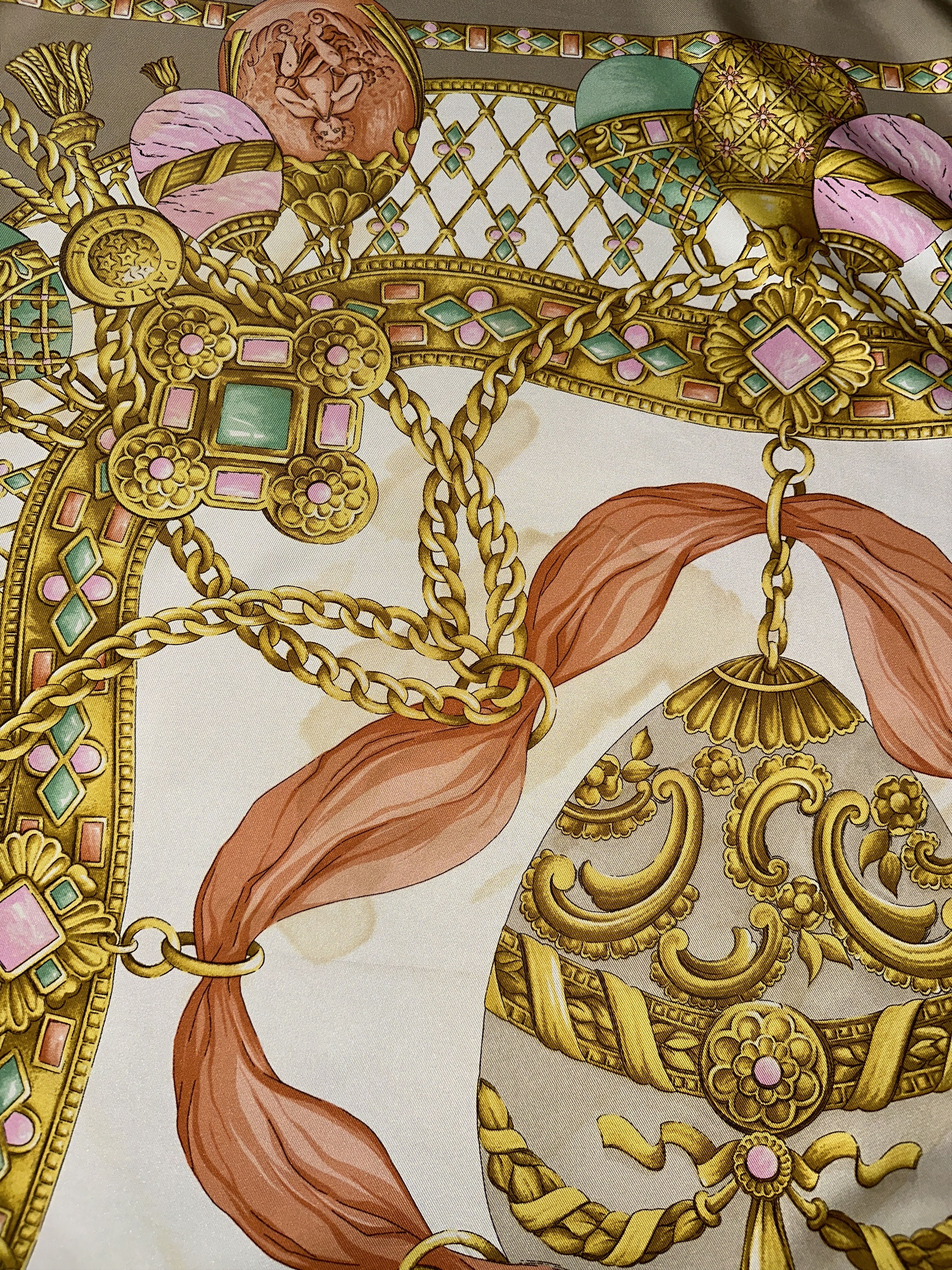 Celine Celine Vintage Silk Scarf Baroque Chain Egg Motif 88cm Rare Size ONE SIZE - 8 Thumbnail