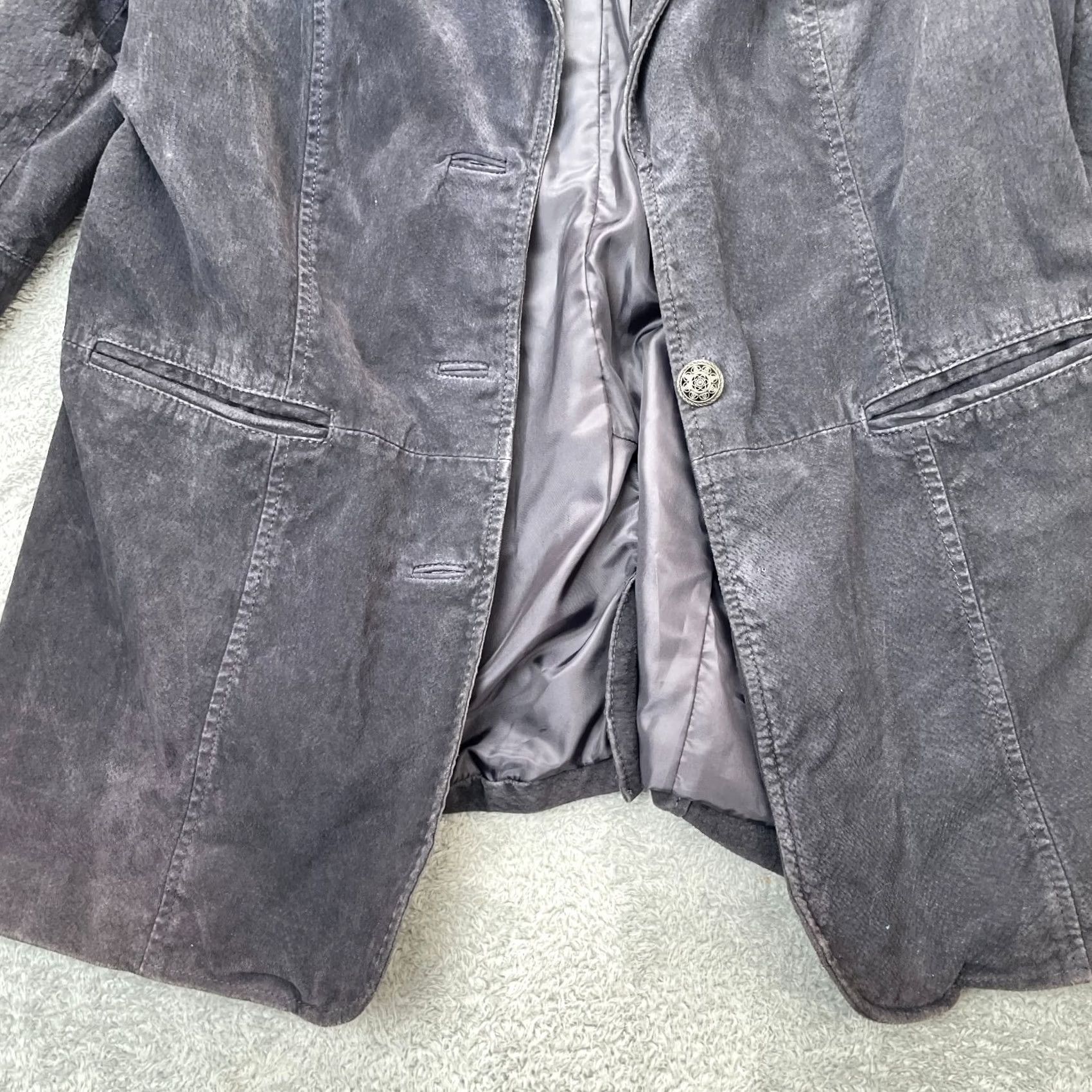 Denim & Co. Denim & Co Jacket Womens L Blue Genuine Leather Coat Single Breasted Lined Short Sleeve Casual Size L / US 10 / IT 46 - 6 Thumbnail