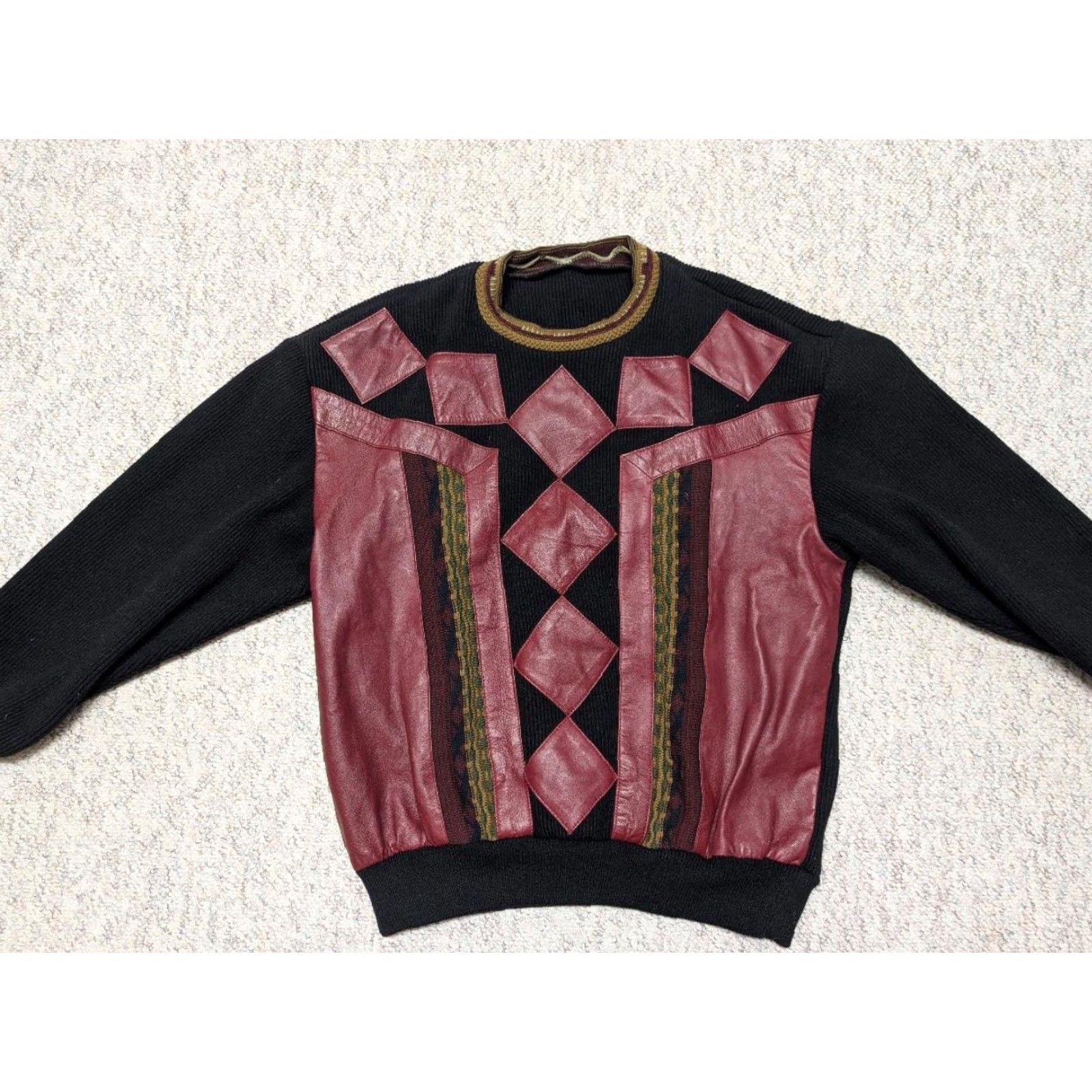 Coogi 1990s vintage HIP HOP leather sweater L saxony KNIT acrylic black ABSTRACT coogi Size US L / EU 52-54 / 3 - 5 Thumbnail