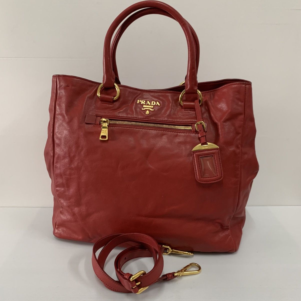 Prada Prada Red Leather Shoulder Bag Size ONE SIZE - 19 Thumbnail