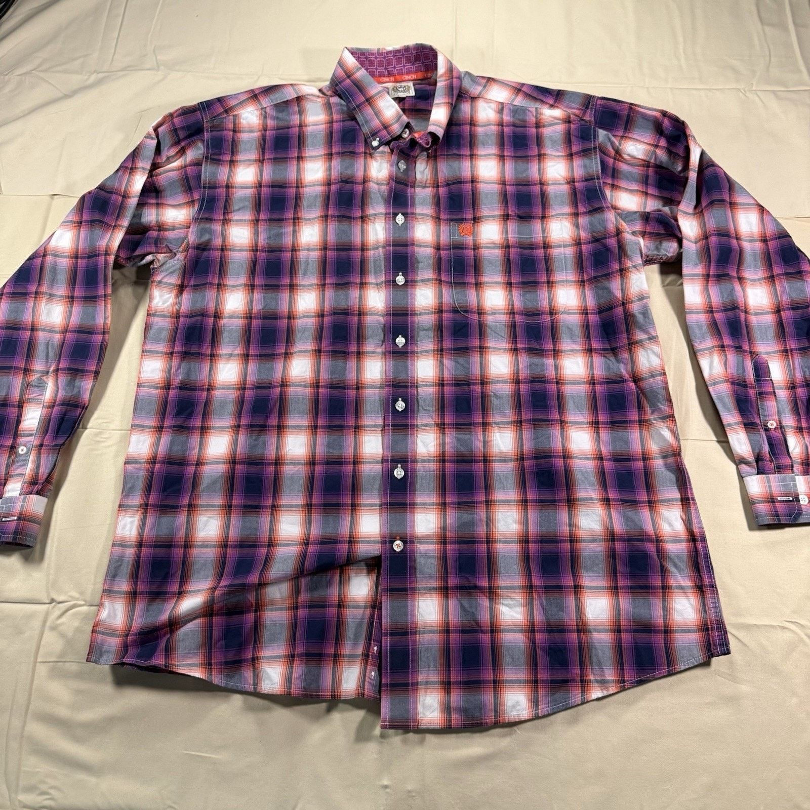 CINCH Cinch Mens XL Button Shirt Long Sleeve Classic Purple Plaid Size US XL / EU 56 / 4 - 2 Thumbnail