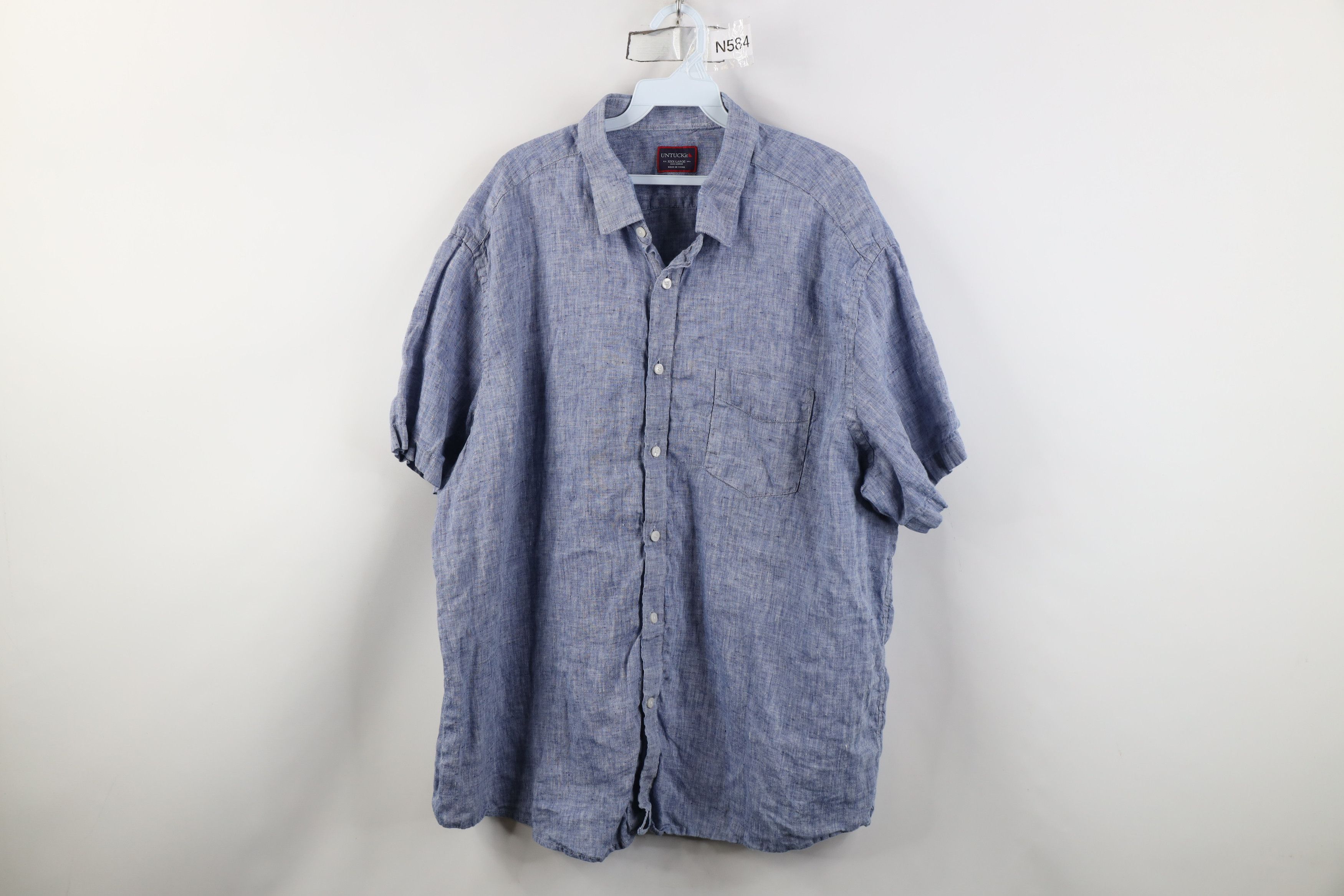UNTUCKit Untuckit Chambray Linen Short Sleeve Collared Button Shirt Size US XL / EU 56 / 4 - 1 Thumbnail