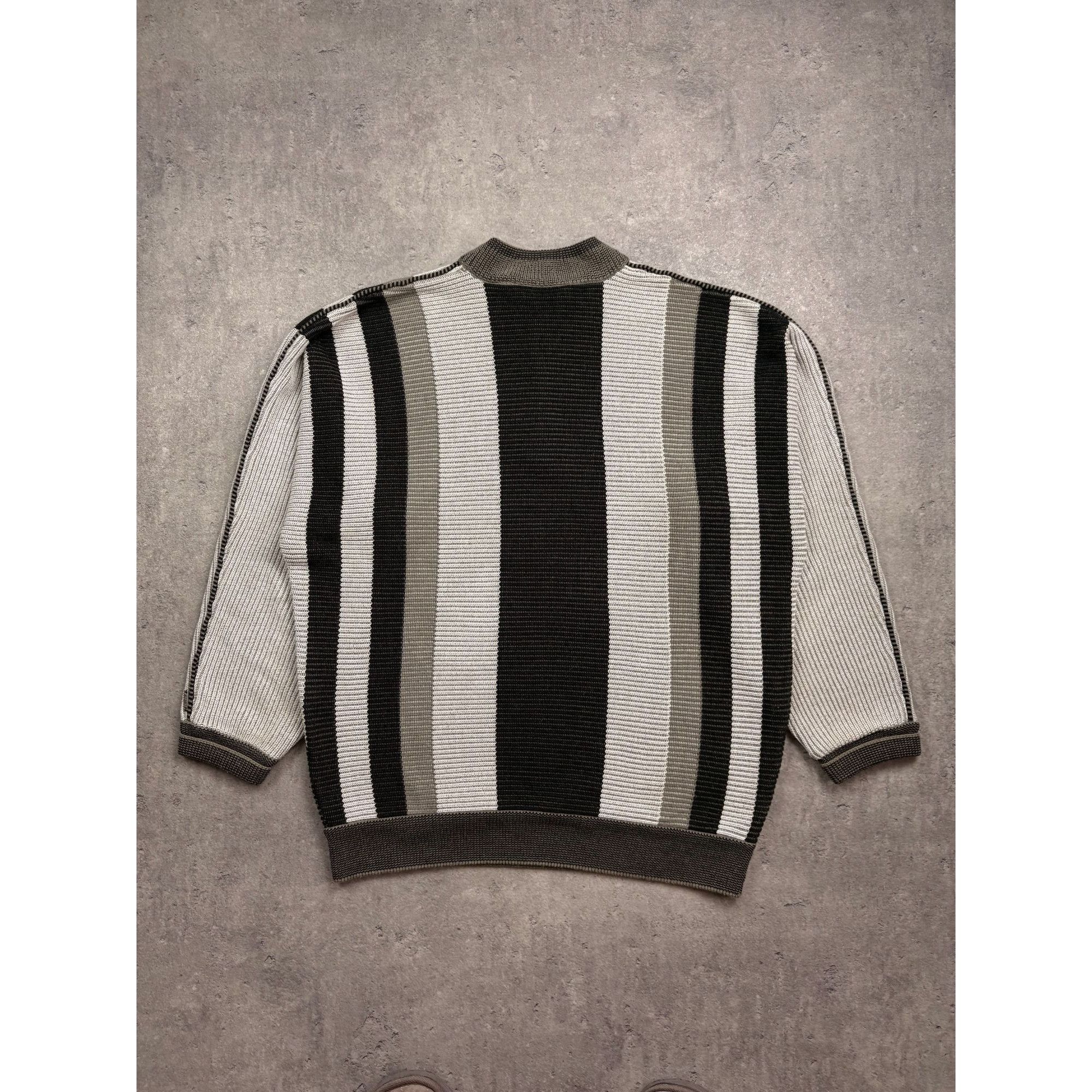 Carlo Colucci Carlo Colucci Striped Half-Zip Sweater Ribbed Knit Gray & Bl Size US XL / EU 56 / 4 - 2 Thumbnail