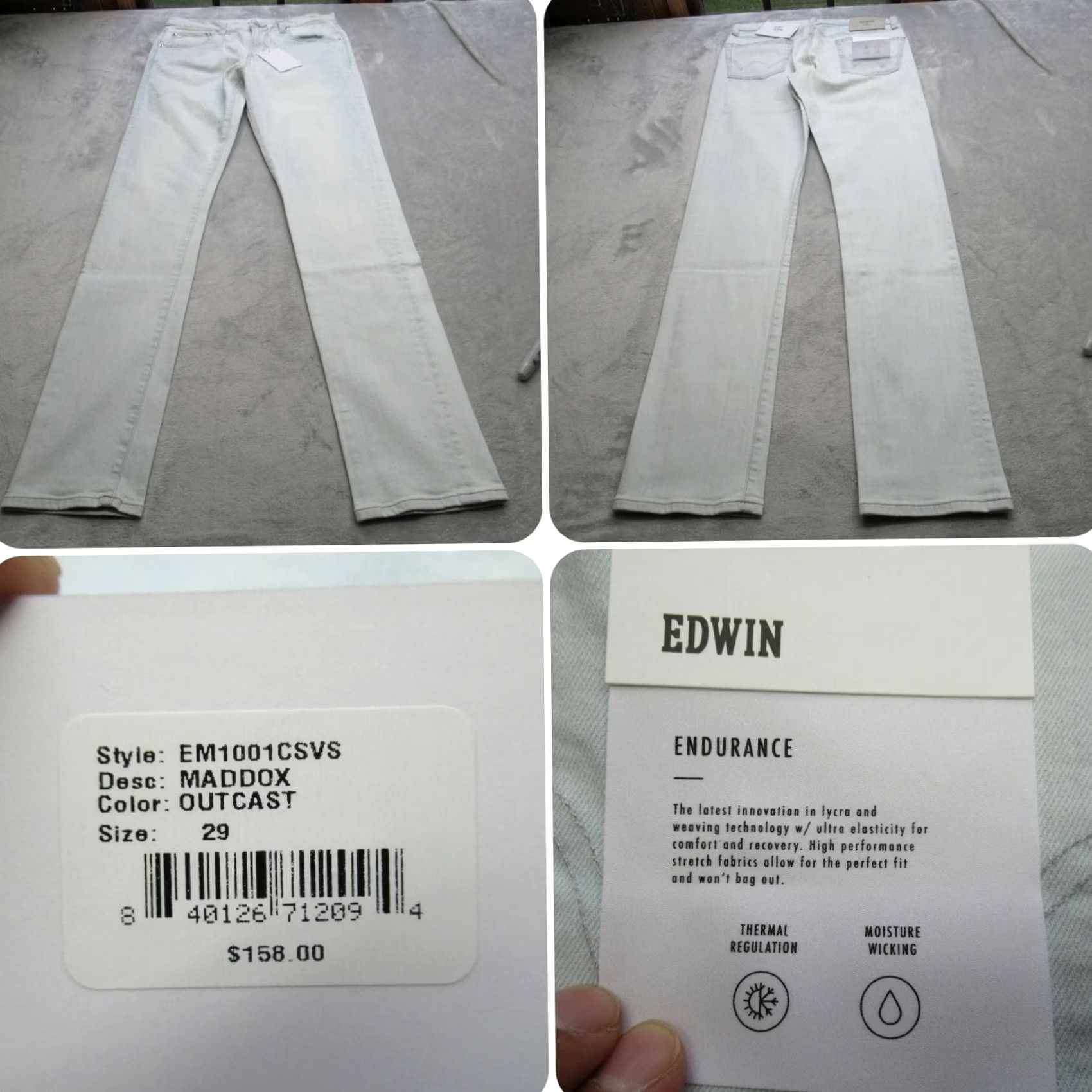 Edwin Edwin Jeans Mens 29 x 32 Slim Light Denim Endurance Moisture Wicking 58 NWD Size US 29 - 2 Thumbnail