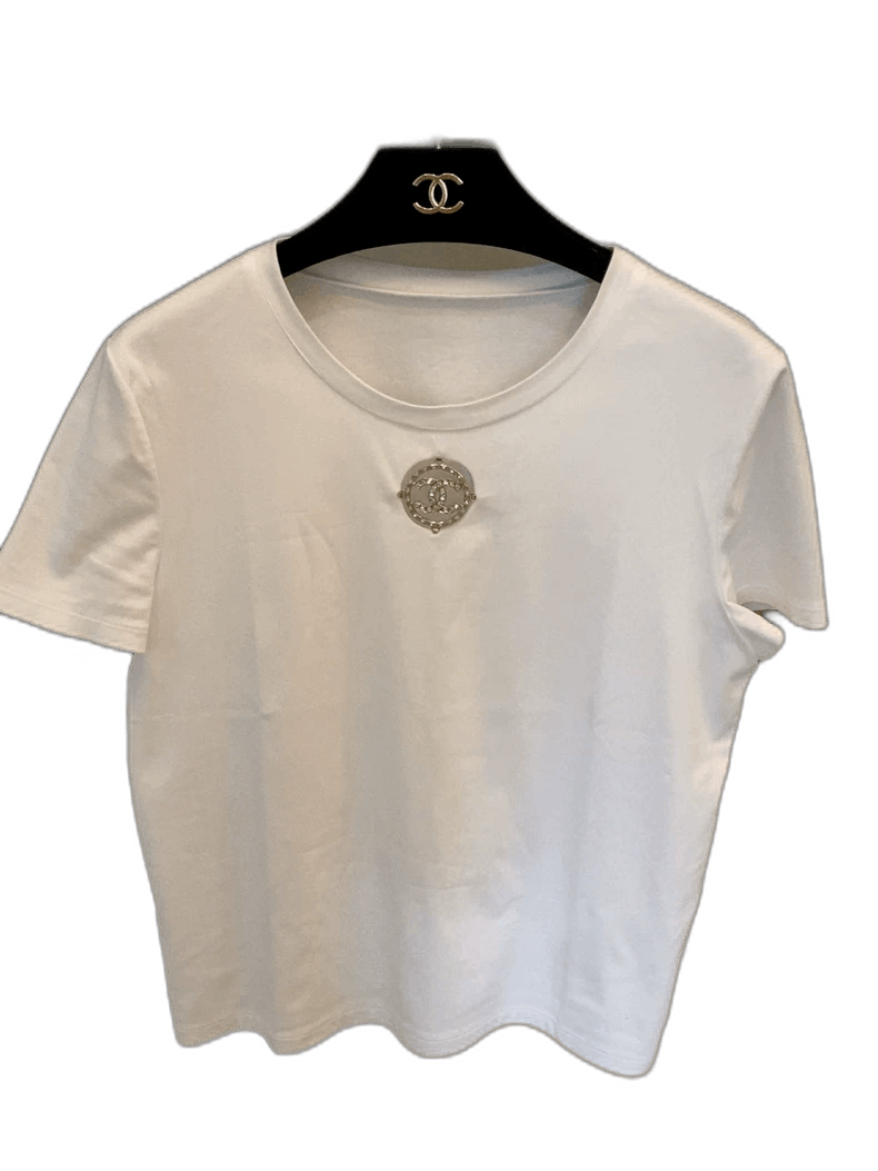 Chanel Classic White TShirt with Rhinestone Detail -2505 Size US M / EU 48-50 / 2 - 1 Thumbnail