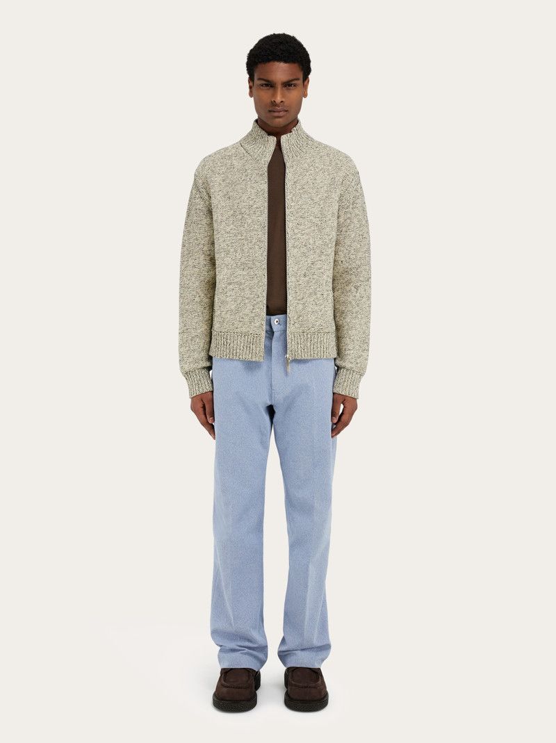 Salvatore Ferragamo o1s1rm0226 Mélange Knitted Blouson Sweater in Cream Size US S / EU 44-46 / 1 - 7 Thumbnail