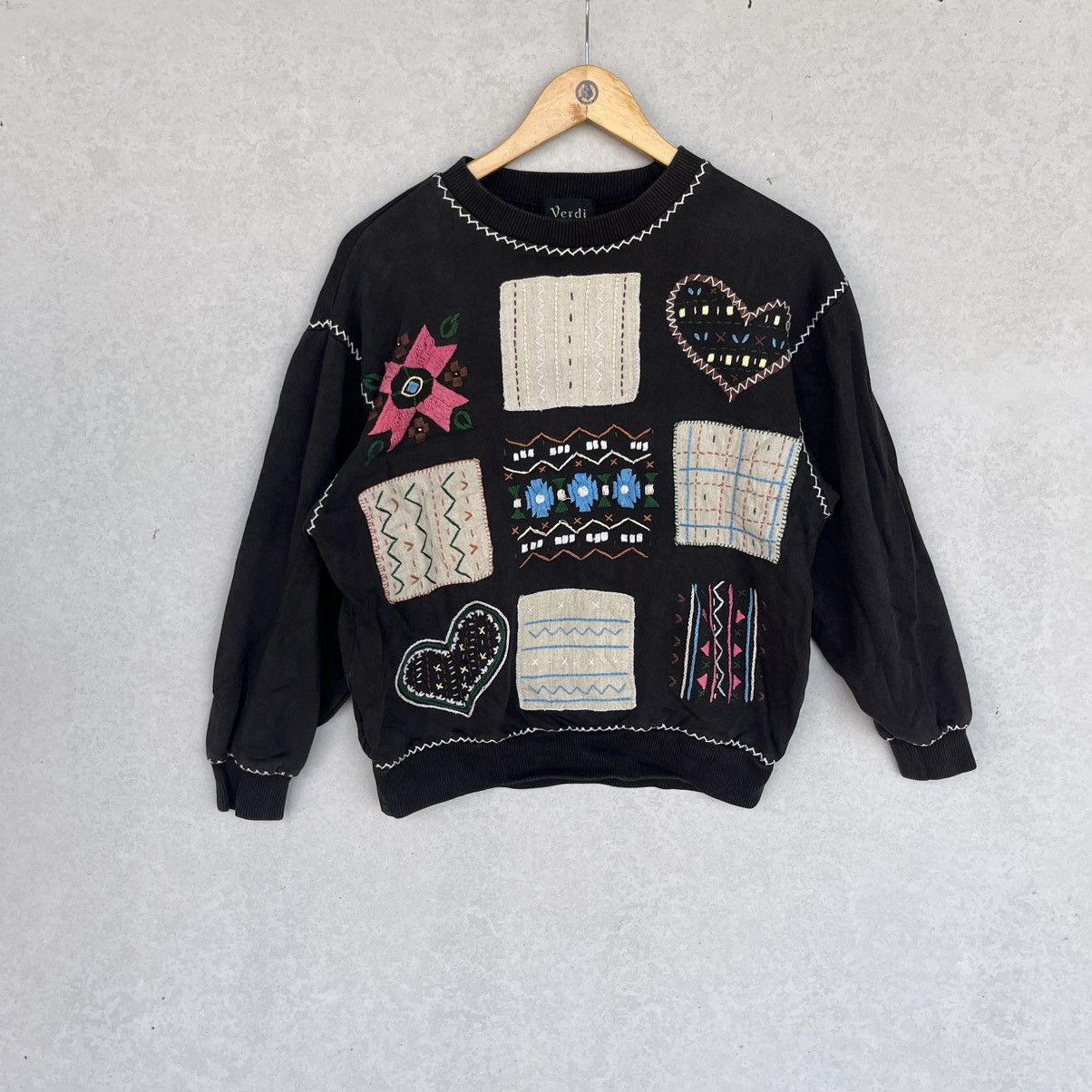 Other Vintage Black Embroidered Patchwork Sweater Size S Size S / US 4 / IT 40 - 1 Thumbnail