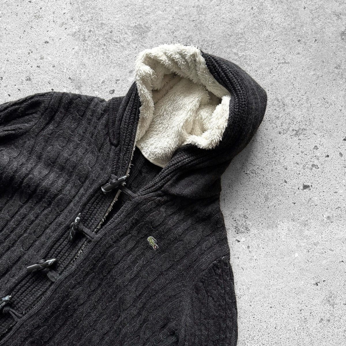 Lacoste Lacoste Vintage Womens Cable Knit Cardigan Hooded Black Size M / US 6-8 / IT 42-44 - 3 Thumbnail