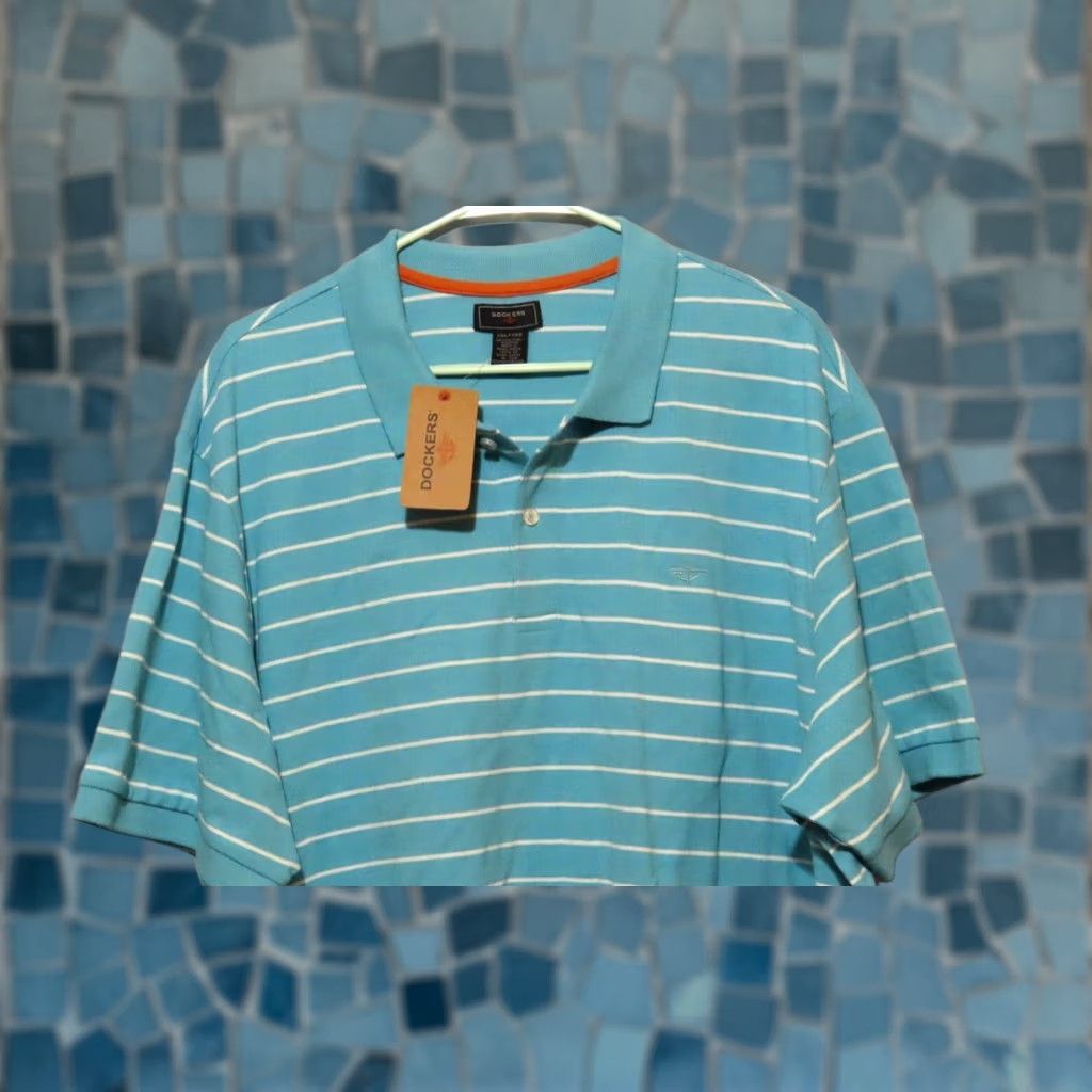 Dockers DOCKERS Polo Shirt Short Sleeve Striped Aquarelle Blue 2XL Men's NWT Regular Cotton Shirt Size US XXL / EU 58 / 5 - 1 Thumbnail