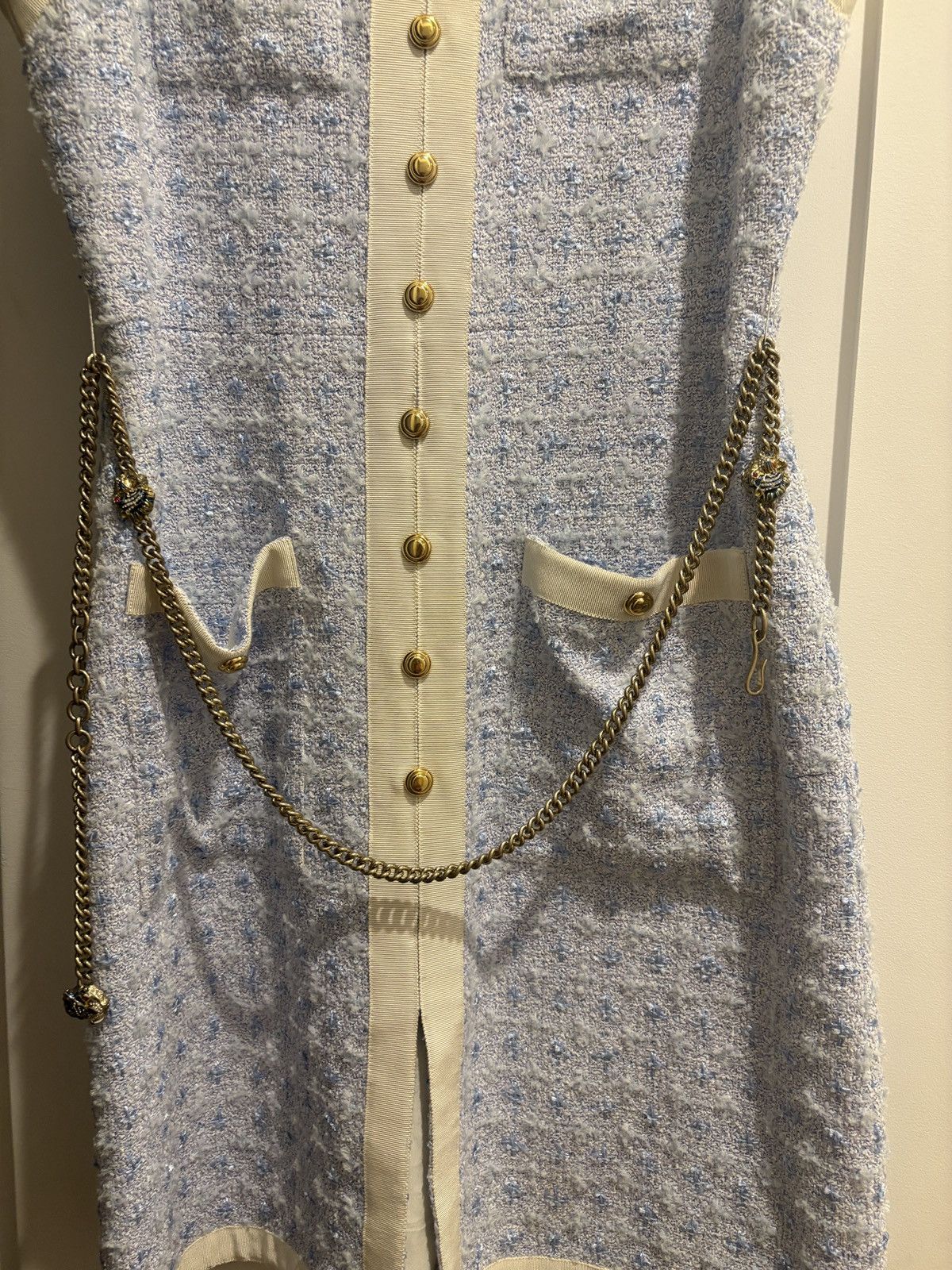 Gucci Gucci light blue tweed woven dress with chains Size M / US 6-8 / IT 42-44 - 3 Thumbnail