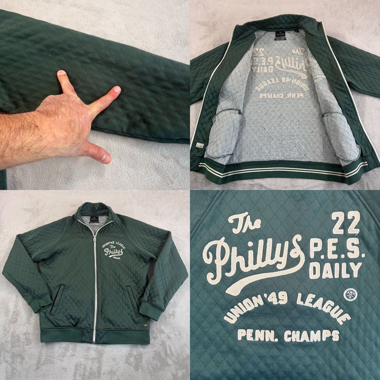 Scotch & Soda Scotch & Soda Amsterdam The Phillys Union 49 League Penn Champs Jacket Men 2XL Green Quilted Geometric Full Zip Varsity All Seasons Regular"} Size US XXL / EU 58 / 5 - 8 Thumbnail