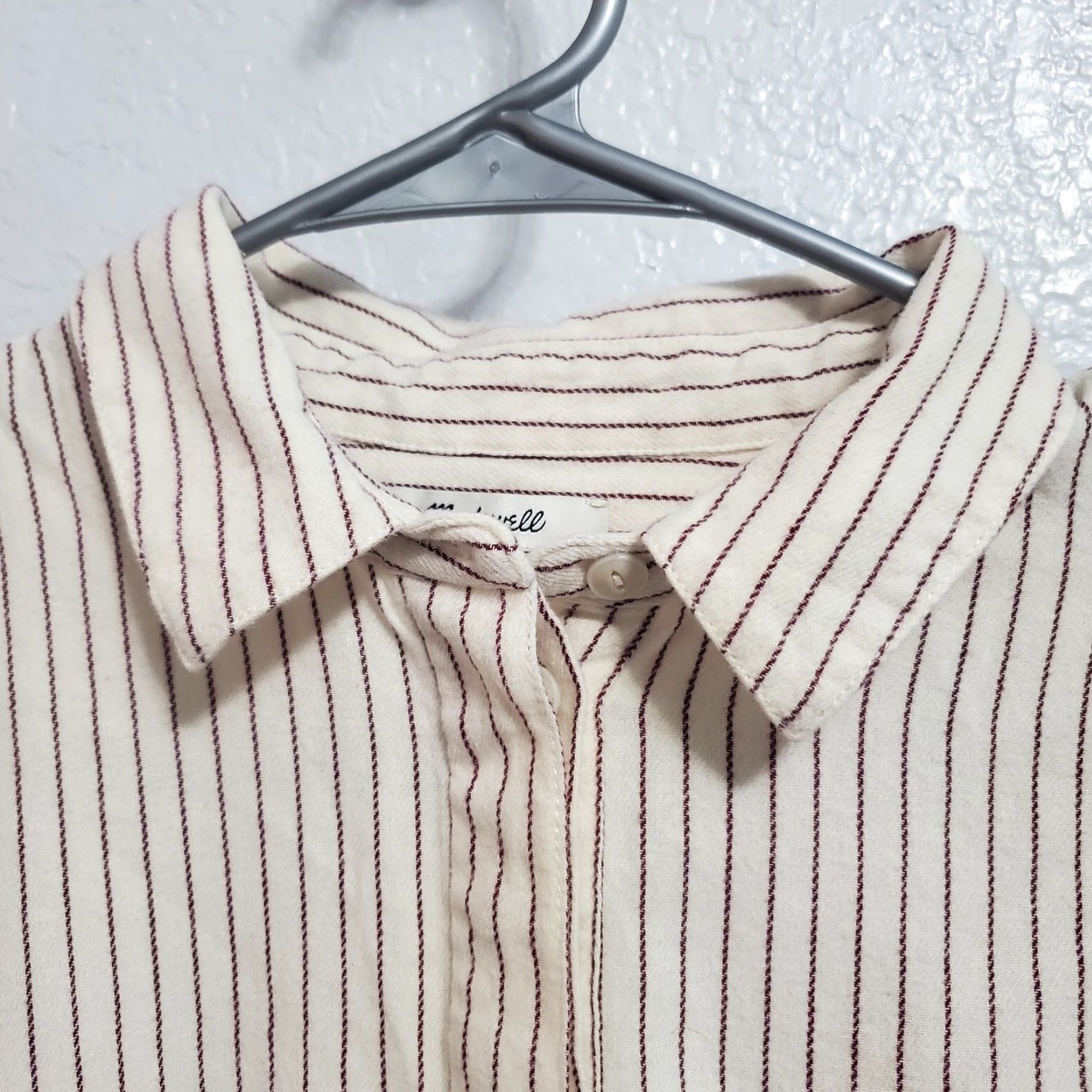 Madewell Madewell Top Womens M Ivory Striped Collared 1/2 Button Front Long Sleeve Back Buttons Blouse Size M / US 6-8 / IT 42-44 - 5 Thumbnail