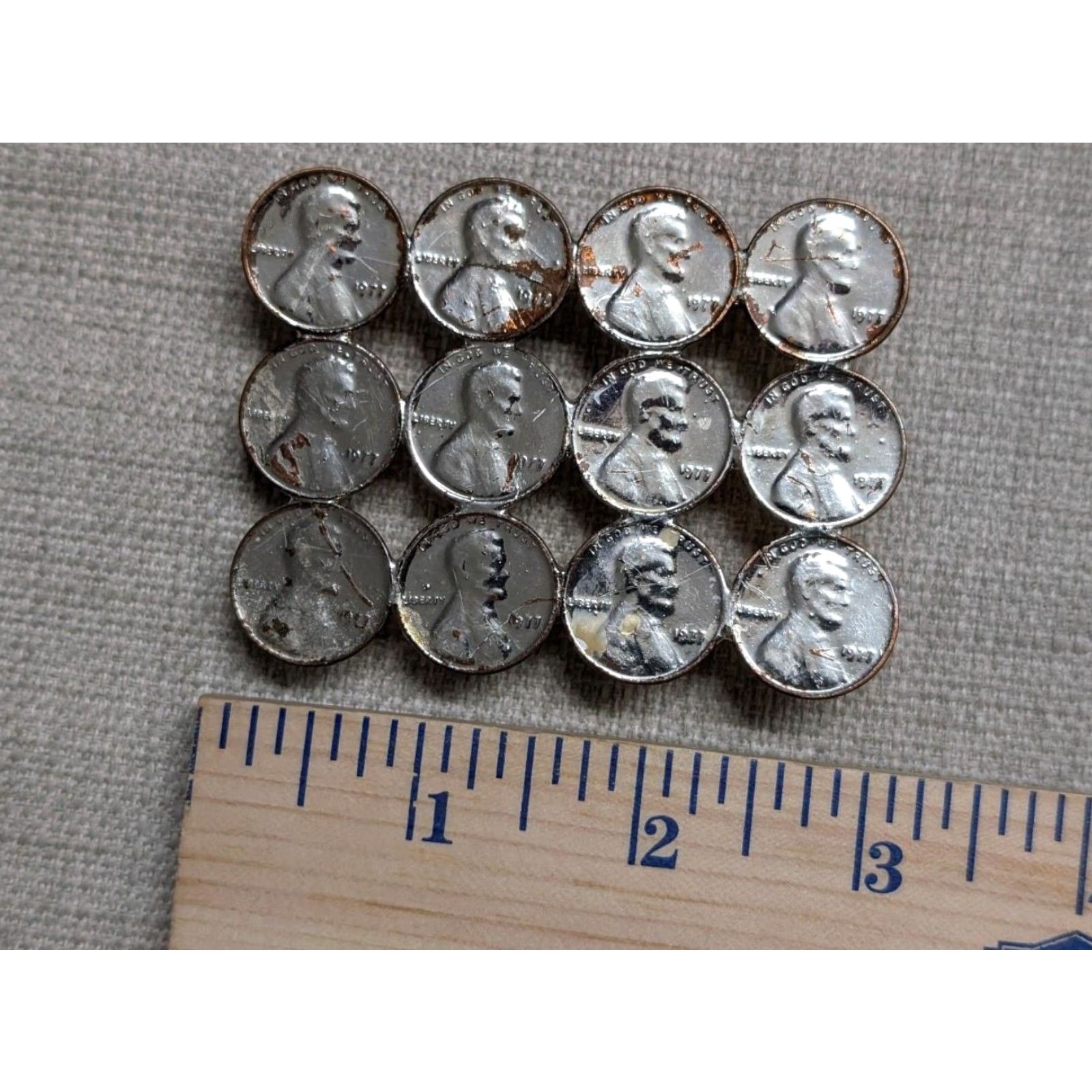 Vintage VINTAGE penny belt buckle LINCOLN 12 penny chrome western USA Men Belt Buckle Chrome Copper Metal 1.75" Fits 1.75" belt max America 1970s 1977 Mens Size ONE SIZE - 5 Thumbnail