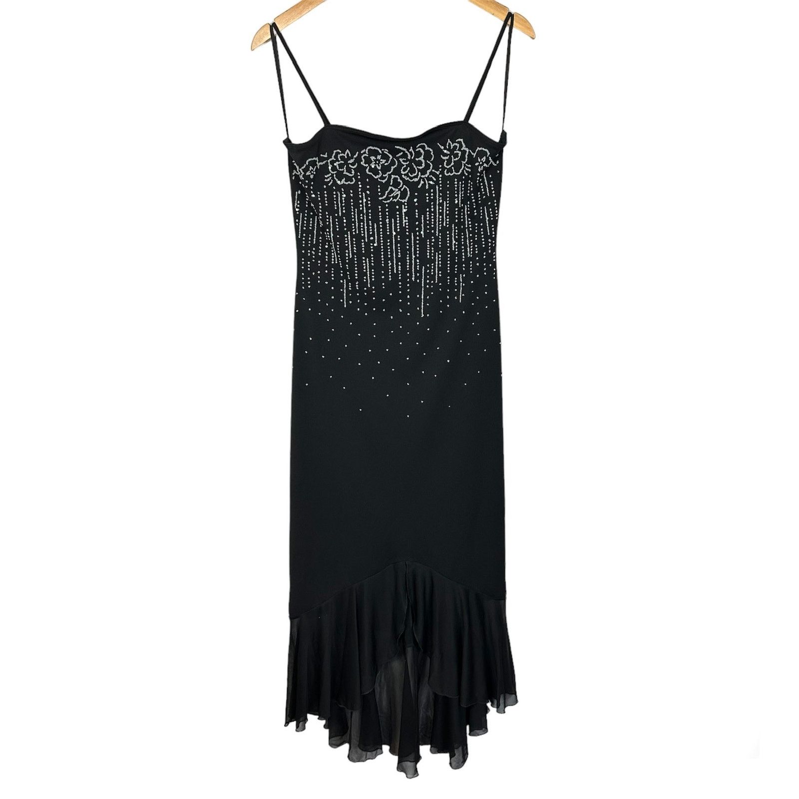 Vintage 90s Vntg Taboo Sequin Black Ruffle High Low Slip Dress Lg Size L / US 10 / IT 46 - 2 Thumbnail