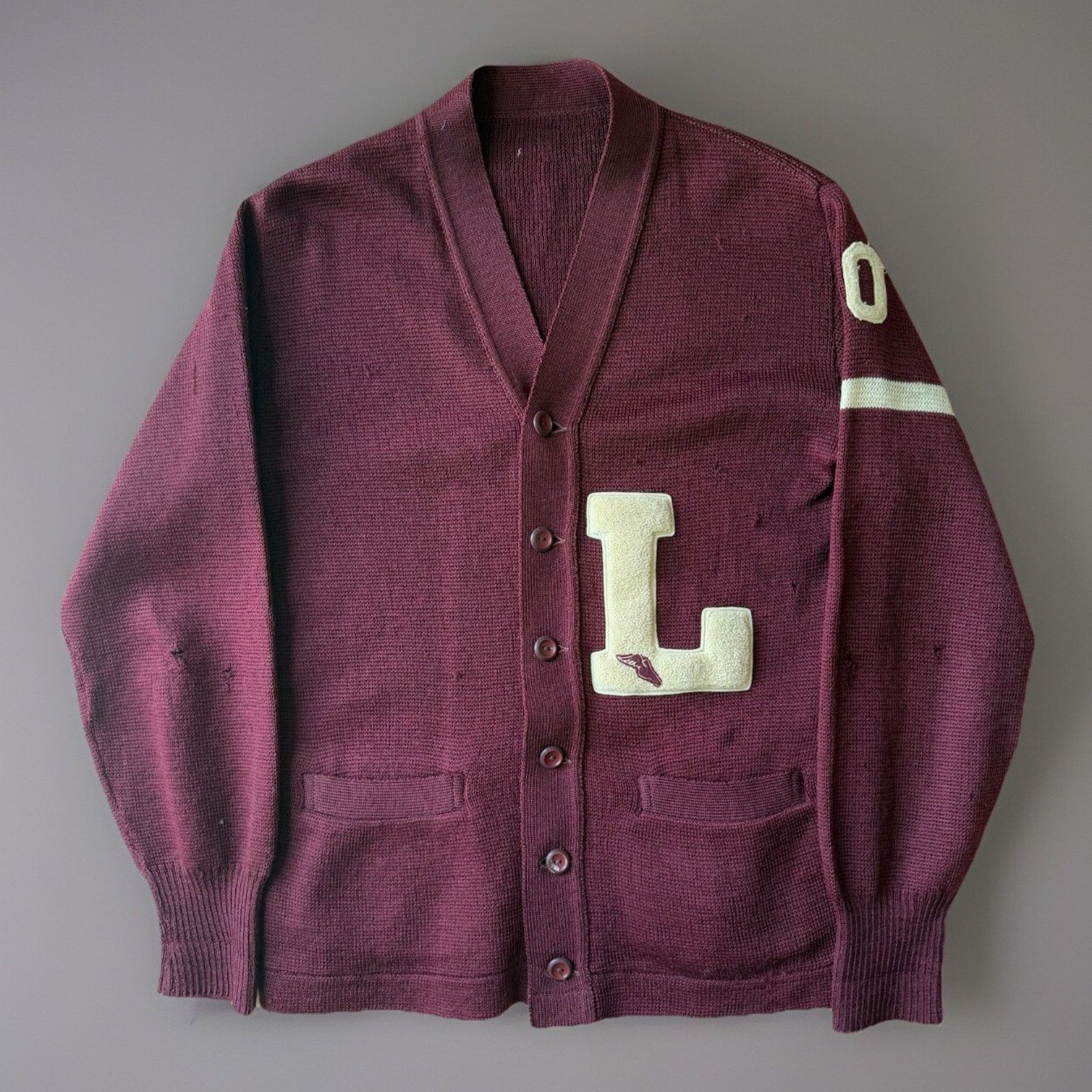 Vintage Letterman Cardigan Small Maroon Wool Sweater