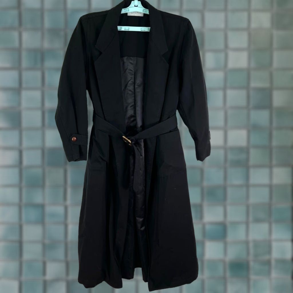 VINTAGE Evan Picone Belted Trench Coat Womens Size S Small Black