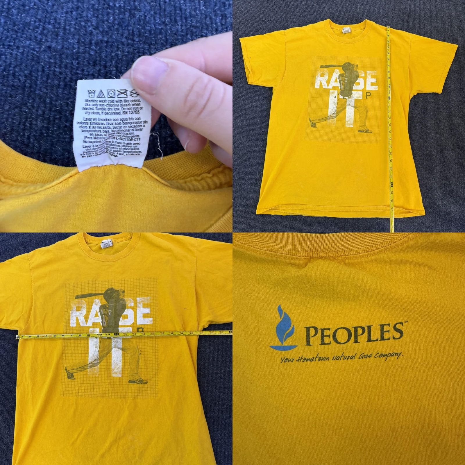 Jerzees Pittsburgh Pirates Shirt Mens XL Yellow MLB Jerzees Starling Marte Tee Size US XL / EU 56 / 4 - 8 Thumbnail