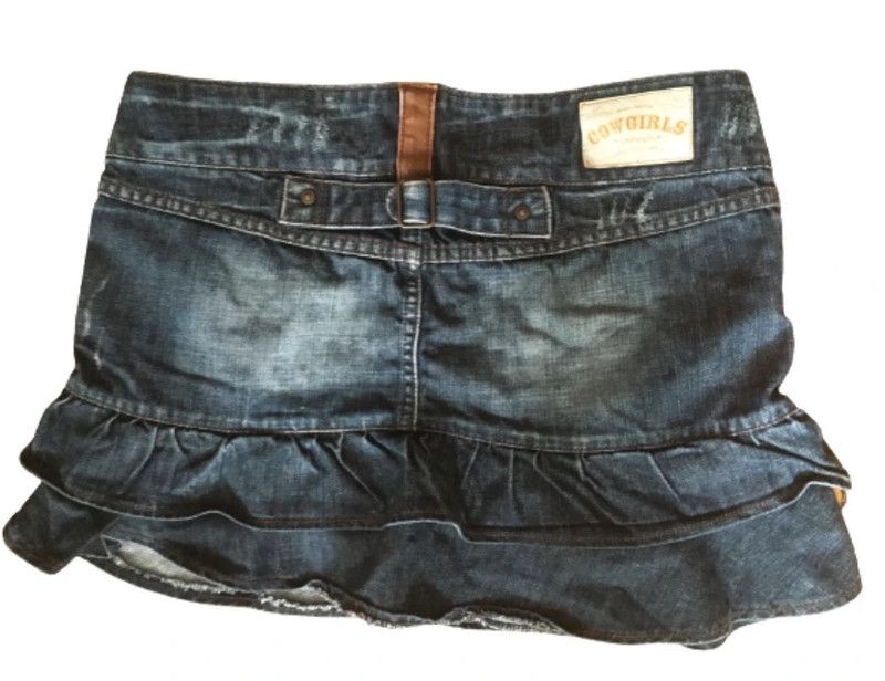Vintage Y2K Vintage Mini Denim Jeans Mini skirt WITH FRILLS Size 28" / US 6 / IT 42 - 2 Thumbnail