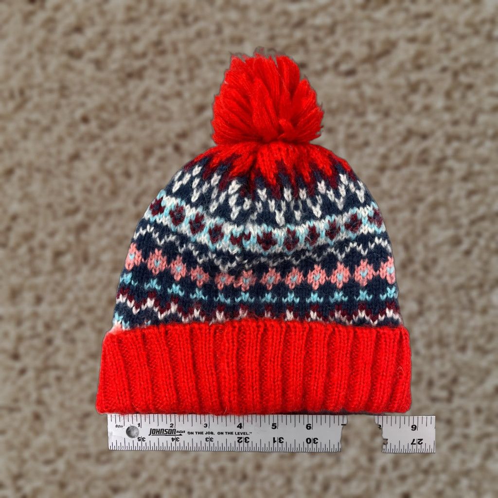 Gap GAP Beanie Hat Womens One Size Red Blue Knit Floral Mohair Blend Pom - Beanie, Hat, Womens, One Size, Red, Floral, Mohair Blend, Knit, Ski Theme Size ONE SIZE - 1 Thumbnail