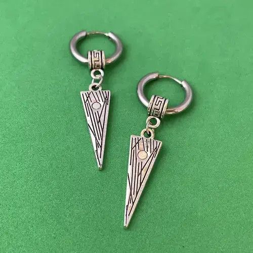 Sterling Silver 925 Silver Plated Geometric Triangle Dangle Earrings for Men Size ONE SIZE - 4 Thumbnail