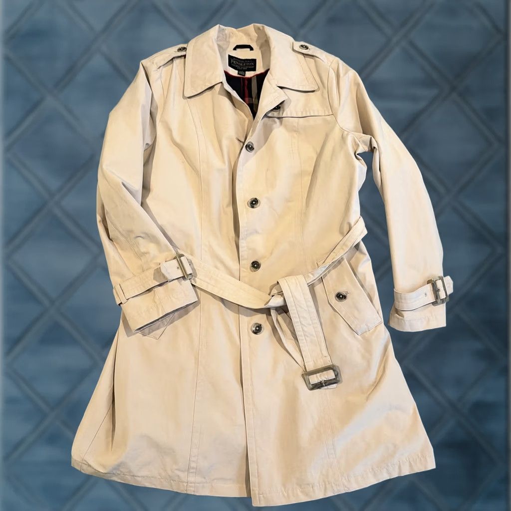 Pendleton Pendleton Trench Coat Beige Plaid Lined Belted Rain Jacket Large Womens Size L / US 10 / IT 46 - 1 Thumbnail