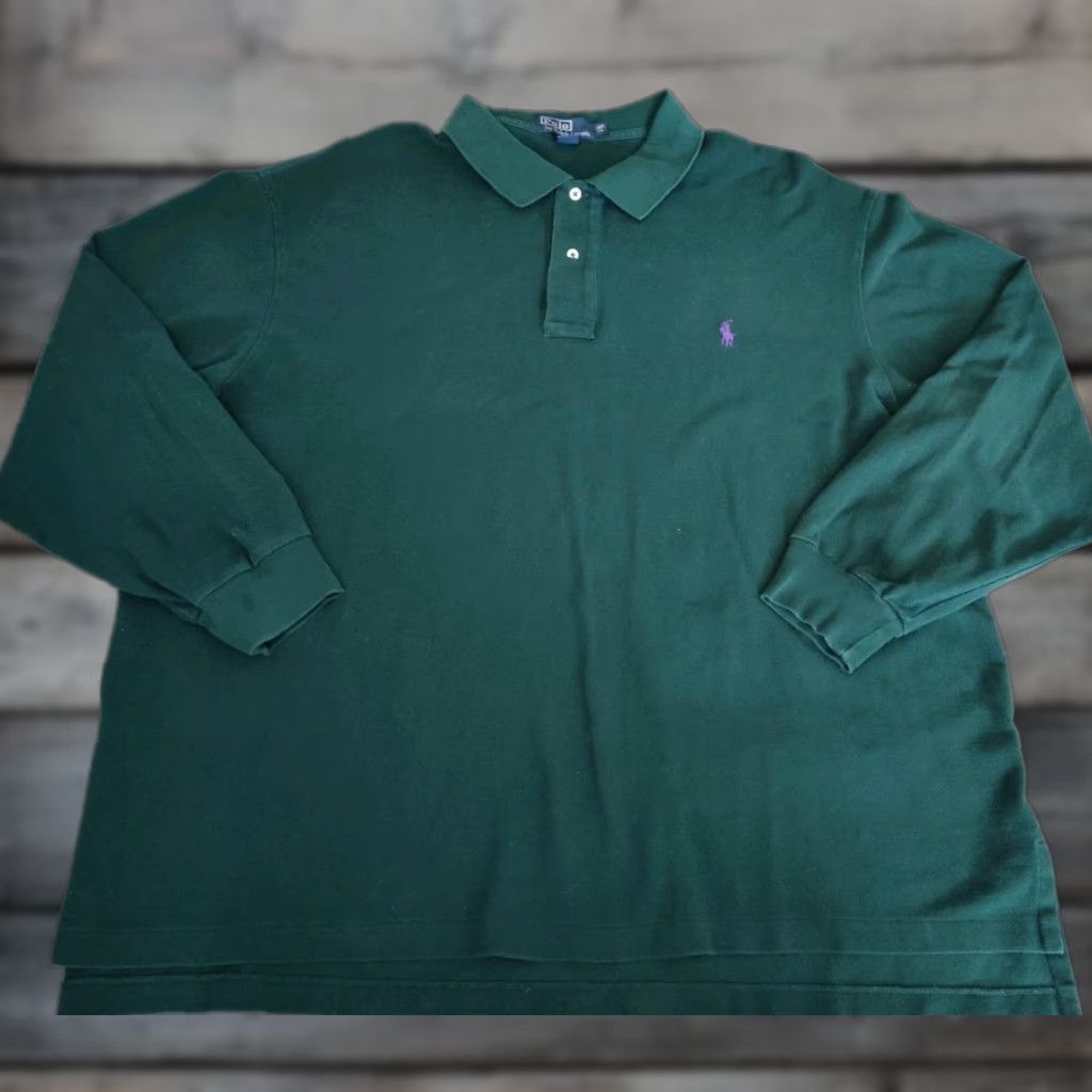 Polo Ralph Lauren VINTAGE Polo Ralph Lauren Green Rugby Shirt W/ Purple Pony Men's Big Size 3XB Size US XXL / EU 58 / 5 - 1 Thumbnail