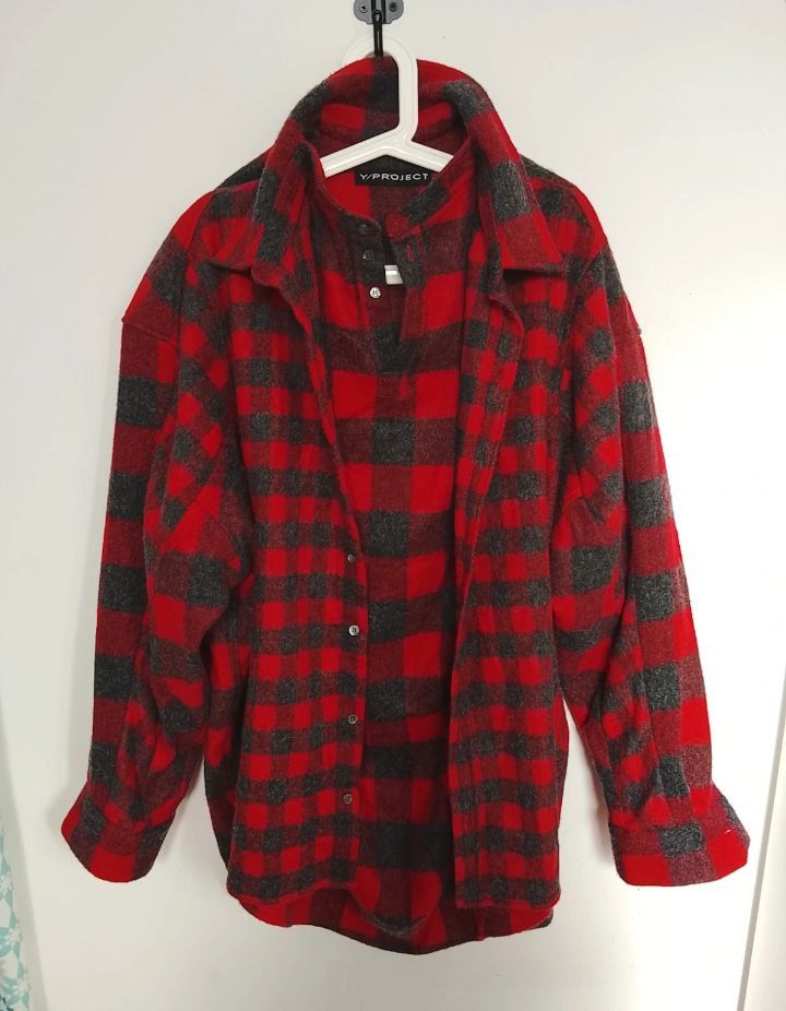 Y/Project Y/Project Red & Black Plaid Wool Blend Overshirt Size US L / EU 52-54 / 3 - 1 Thumbnail