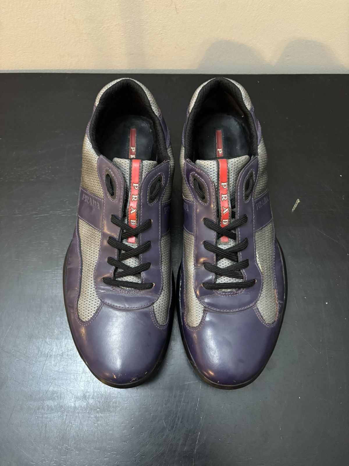 Prada Prada America’s Cup Retro Patent Leather Sneaker Purple Grey Size US 8.5 / EU 41-42 - 2 Thumbnail